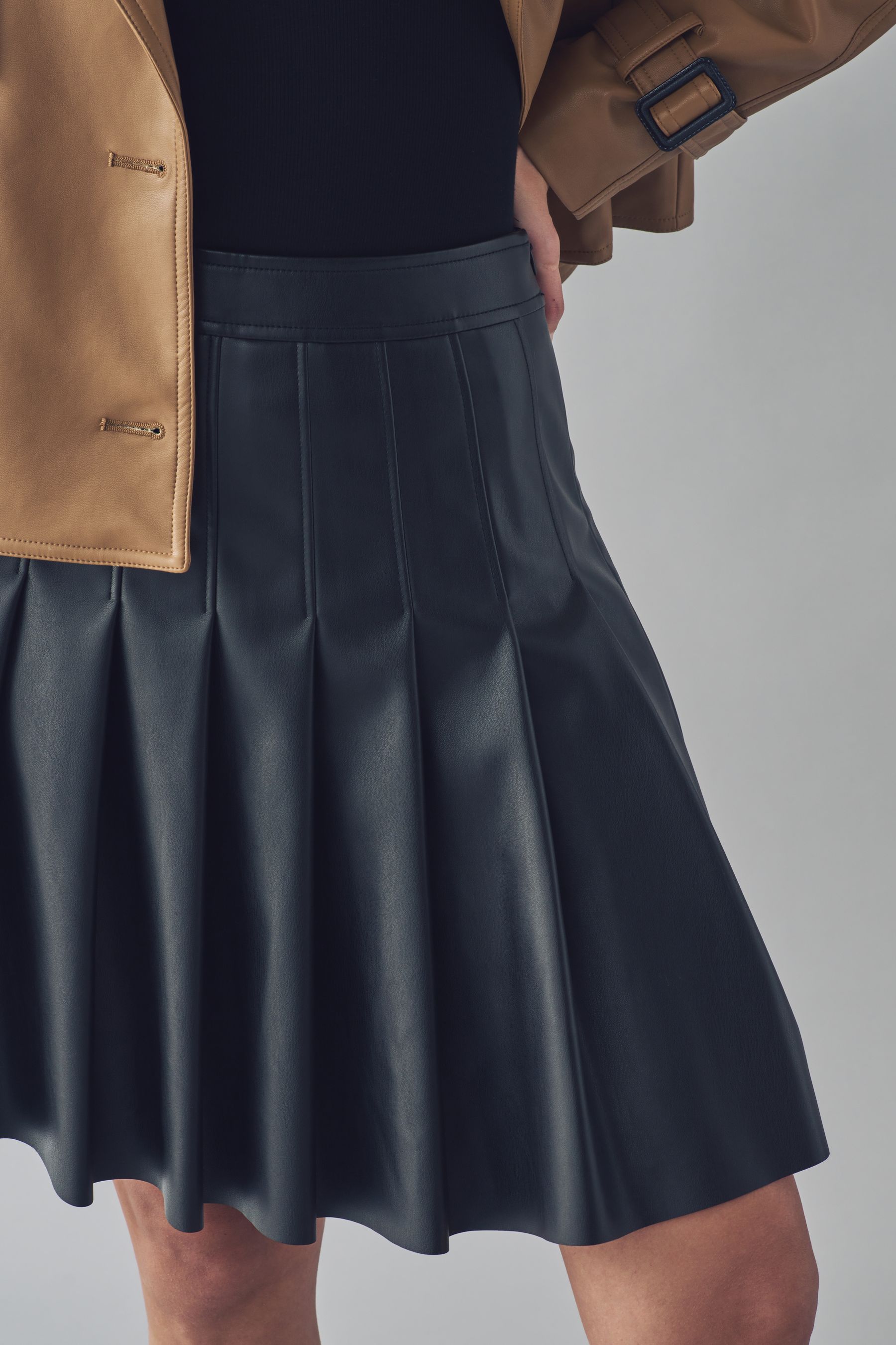Urban Code Black Faux Leather Pleated Skirt
