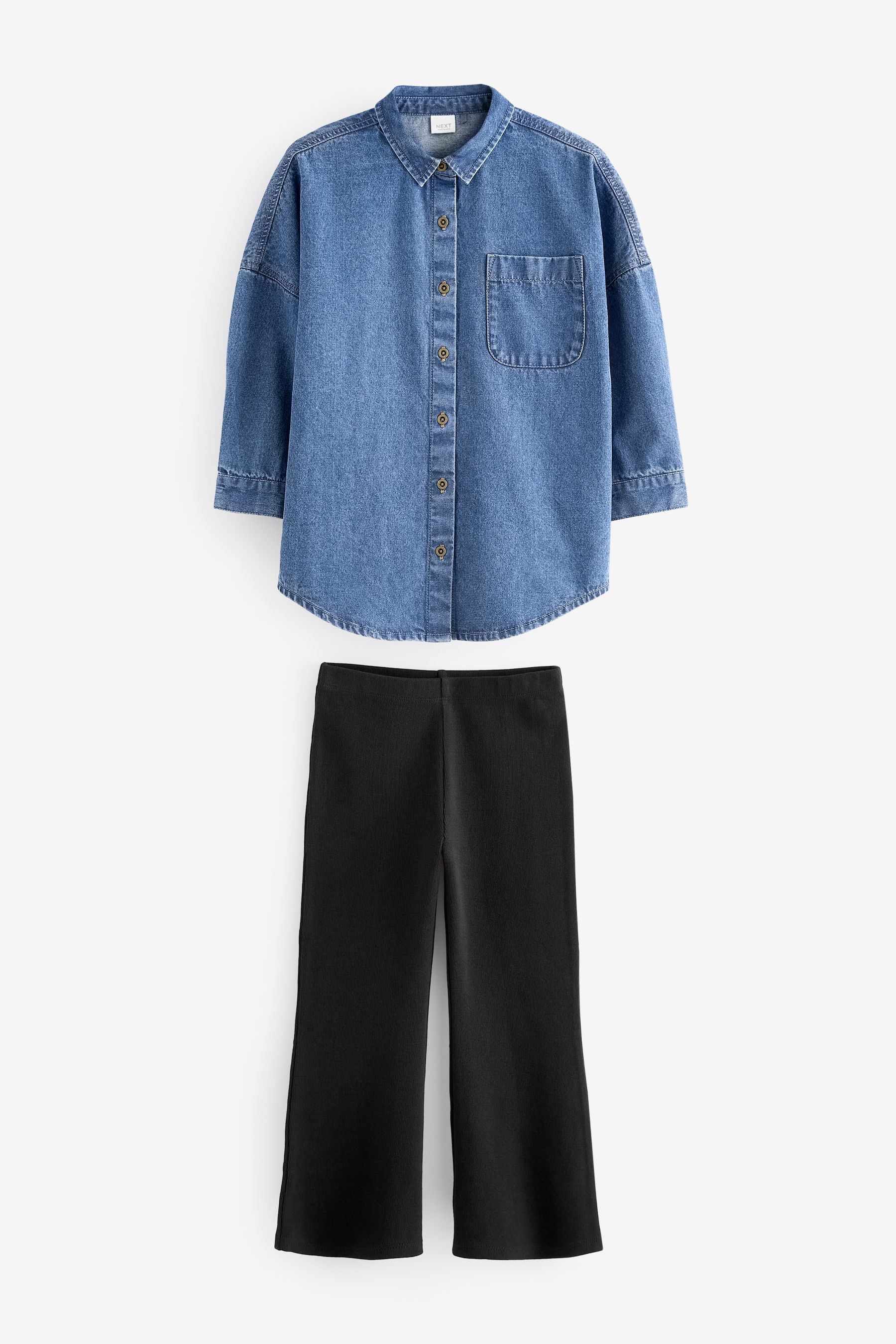 Black leggings denim shirt hot sale