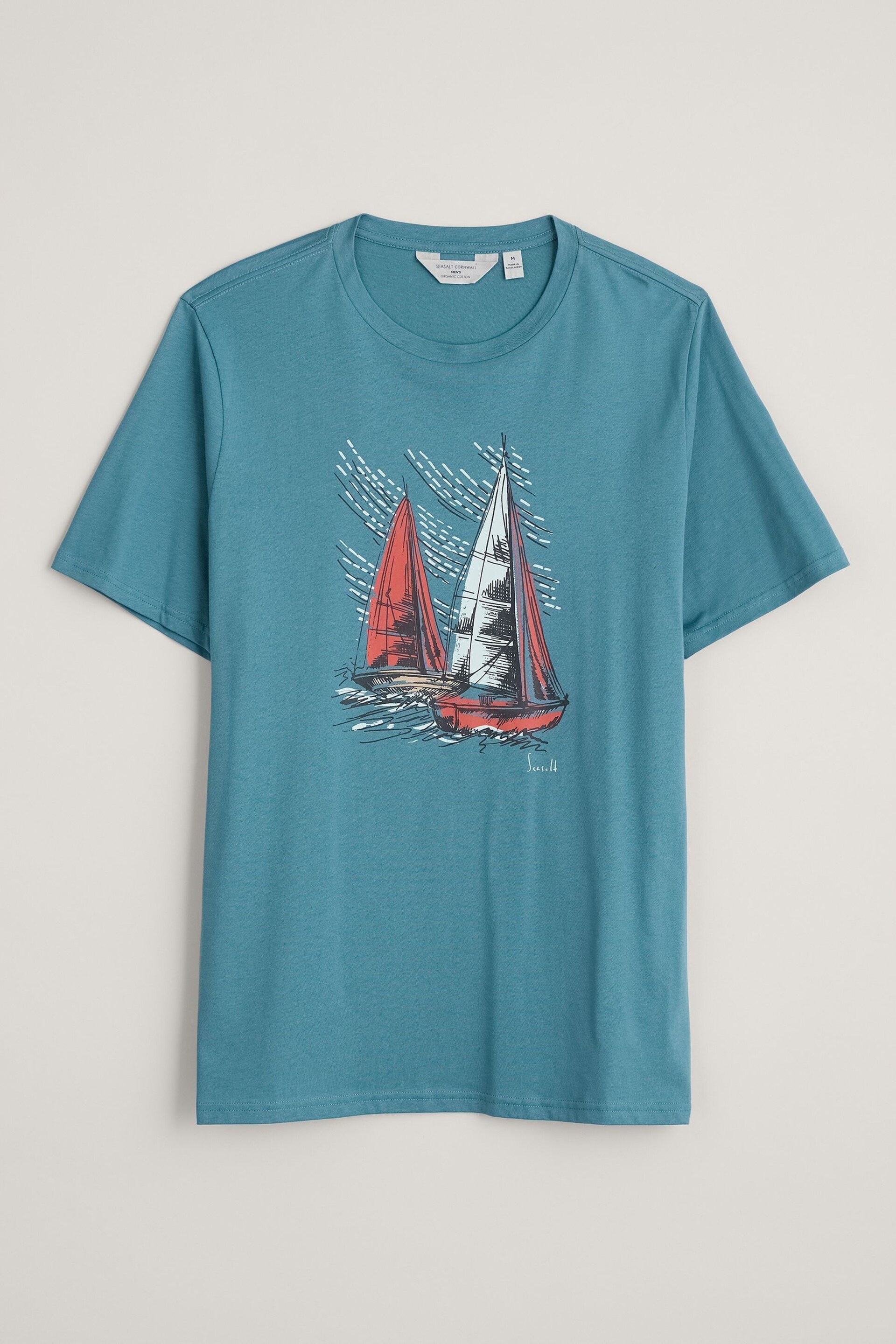 Seasalt Cornwall Blue Mens Midwatch Organic Cotton T-Shirt - Image 4 of 5