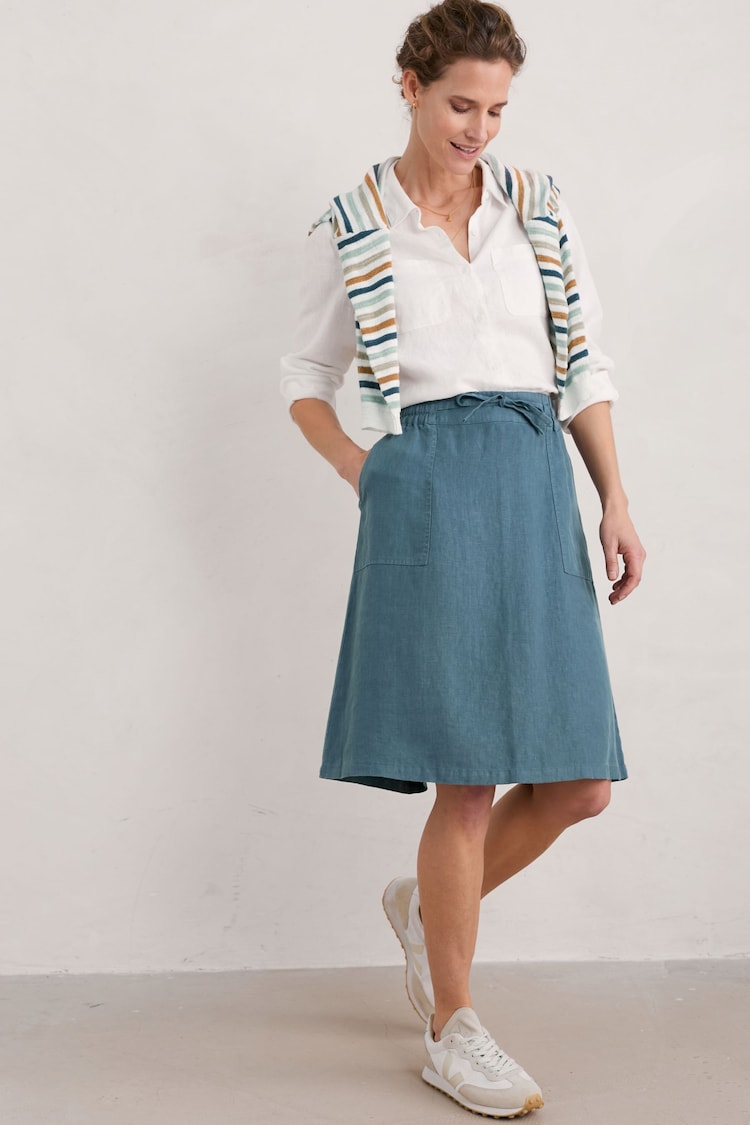 Seasalt Cornwall Blue Pepper Moth 100% Linen  Skirt - Image 1 of 5