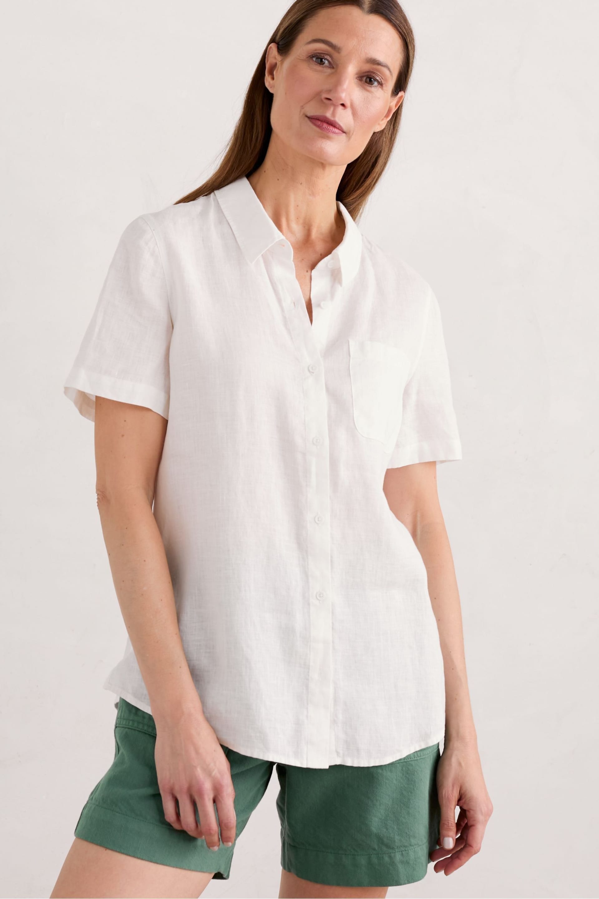 Seasalt Cornwall White Drydock Short Sleeve Linen Shirt - Image 1 of 5