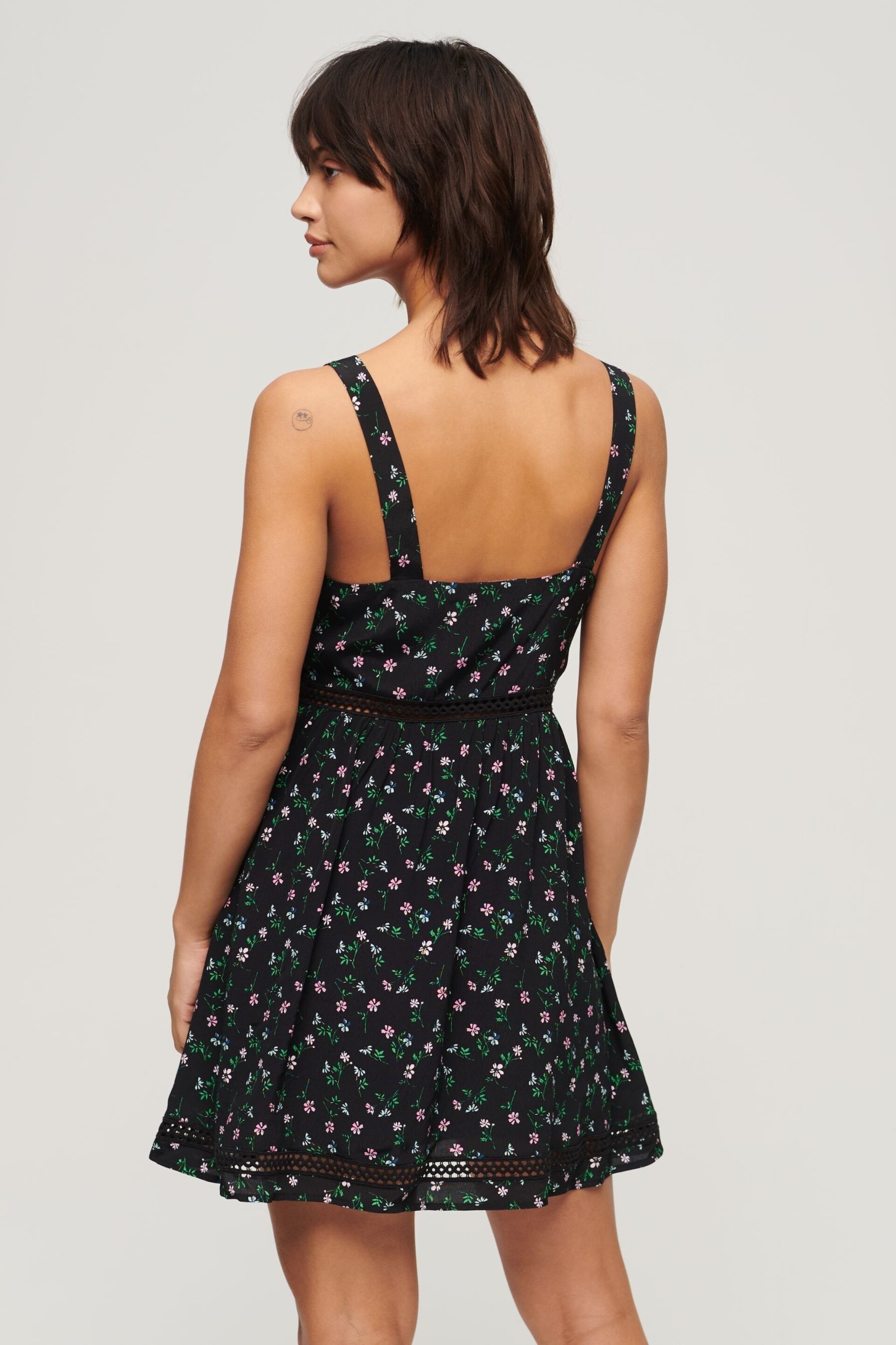 Superdry Black Lace Trim V-Neck Cami Dress - Image 2 of 3