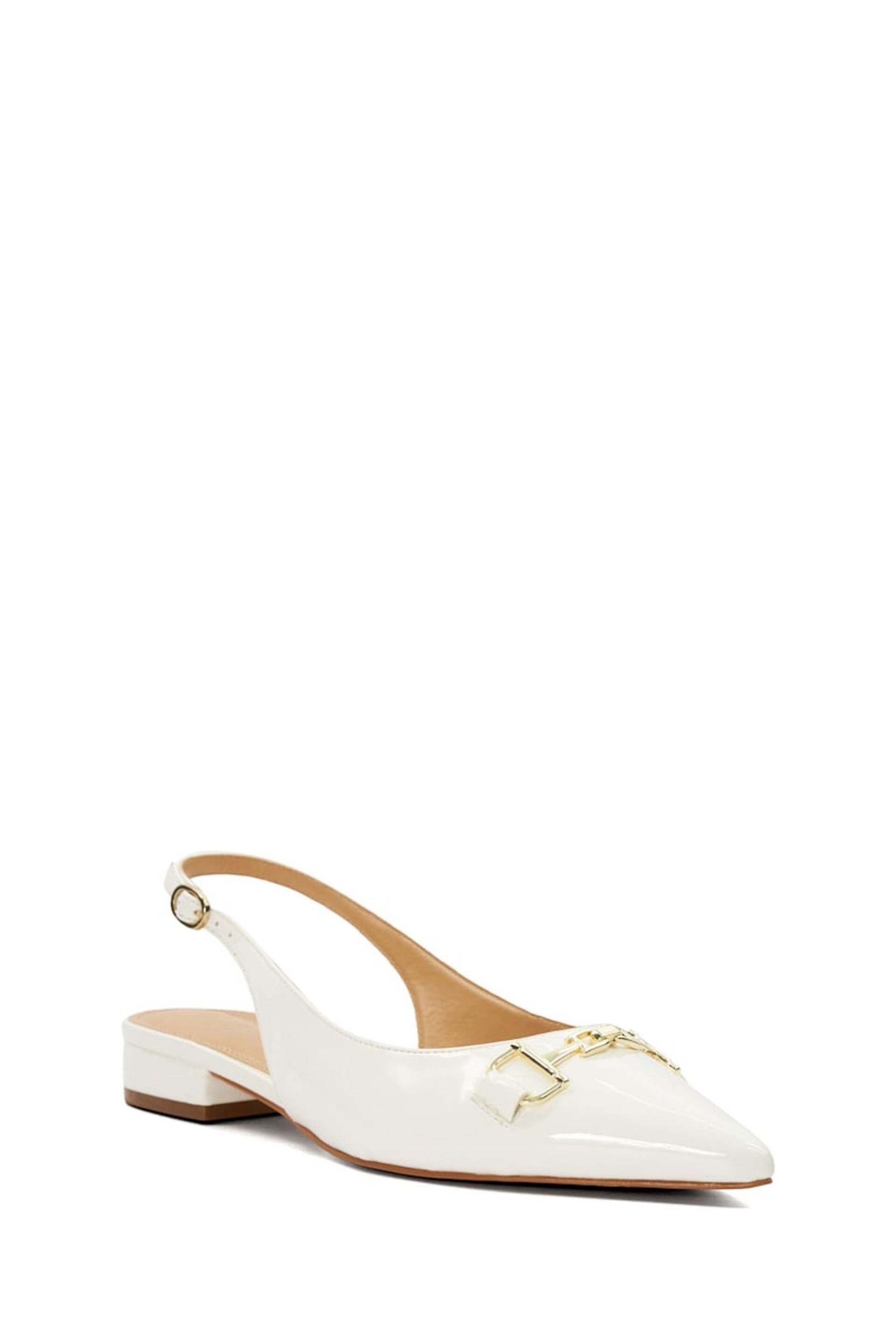 Dune London White Wide Fit Hopeful Branded-Snaffle-Trim Ballet Shoes - Image 4 of 8
