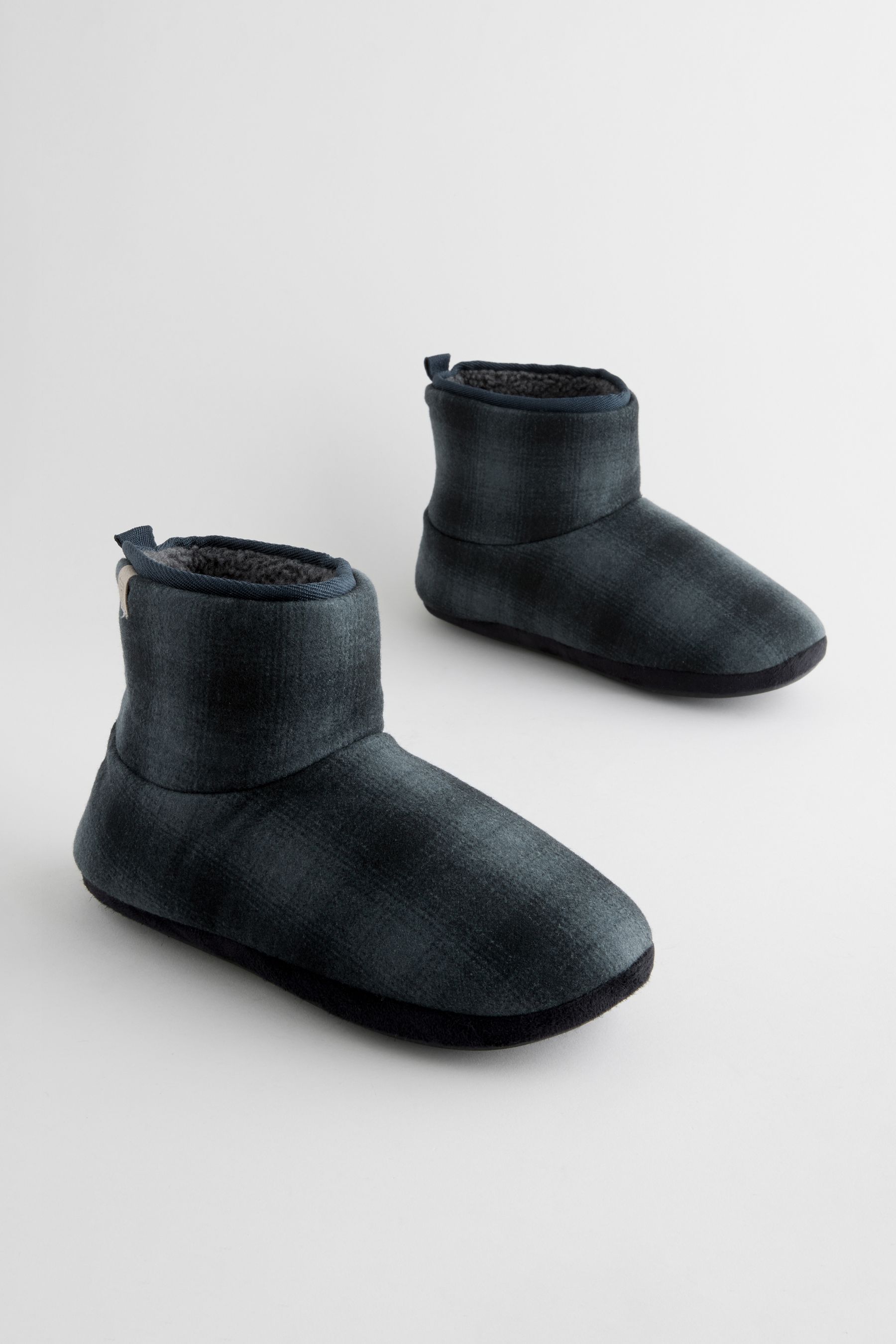 Buy Navy Borg Lined Checked Boot Slippers from the Next UK online shop