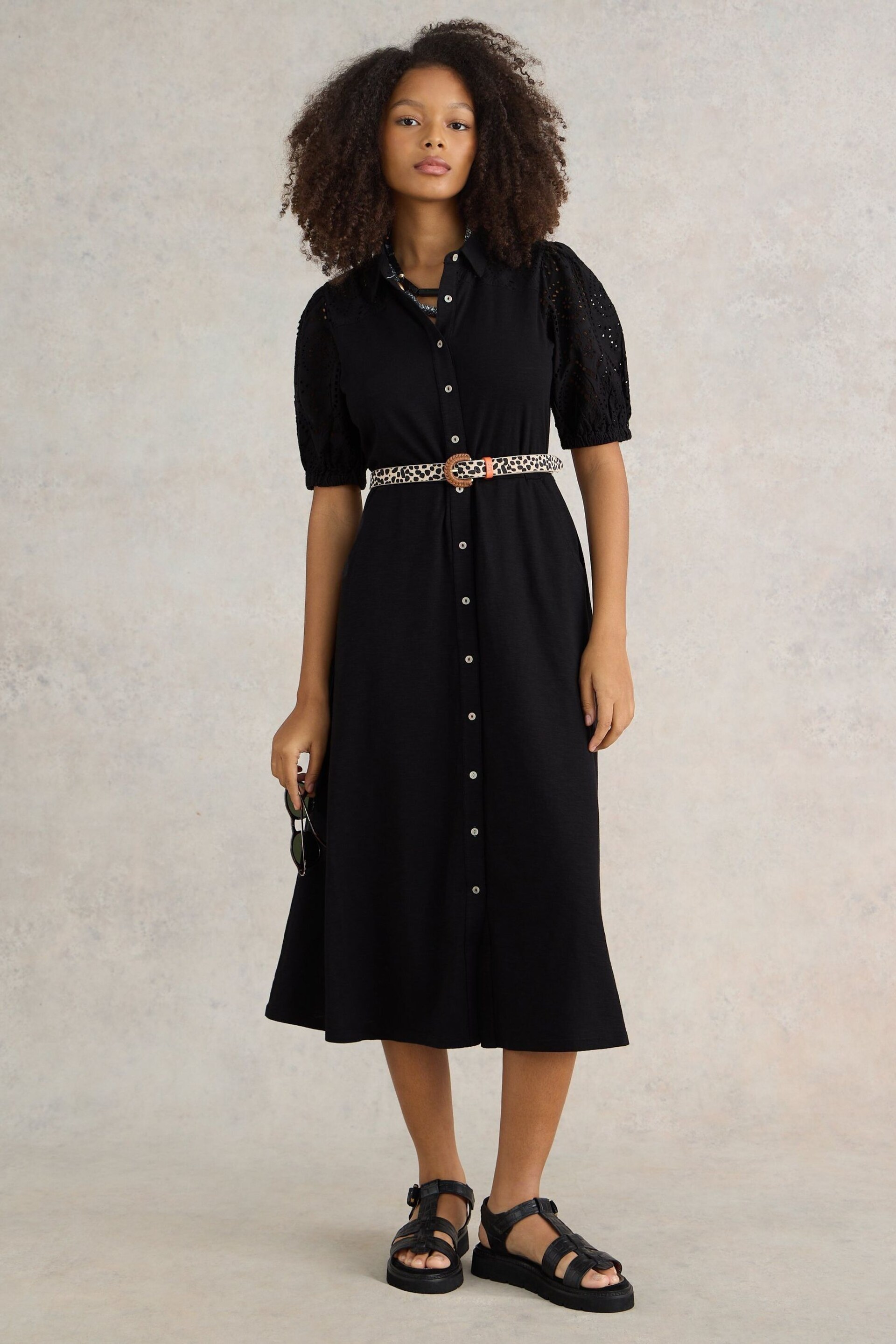 White Stuff Black Broderie Rua Shirt Dress - Image 1 of 7