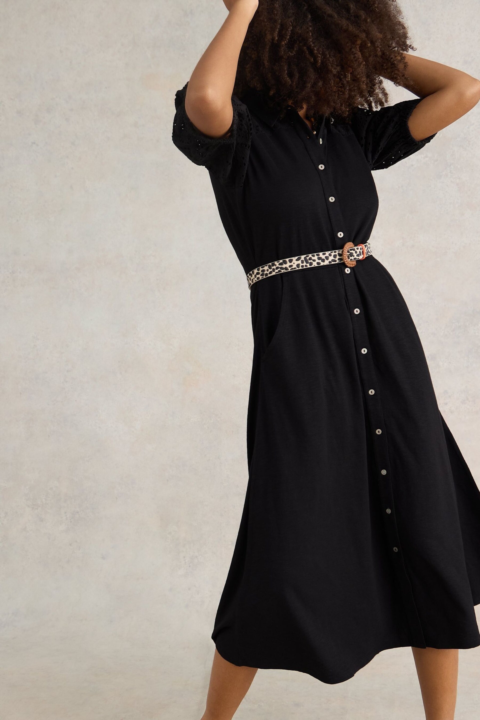 White Stuff Black Broderie Rua Shirt Dress - Image 3 of 7