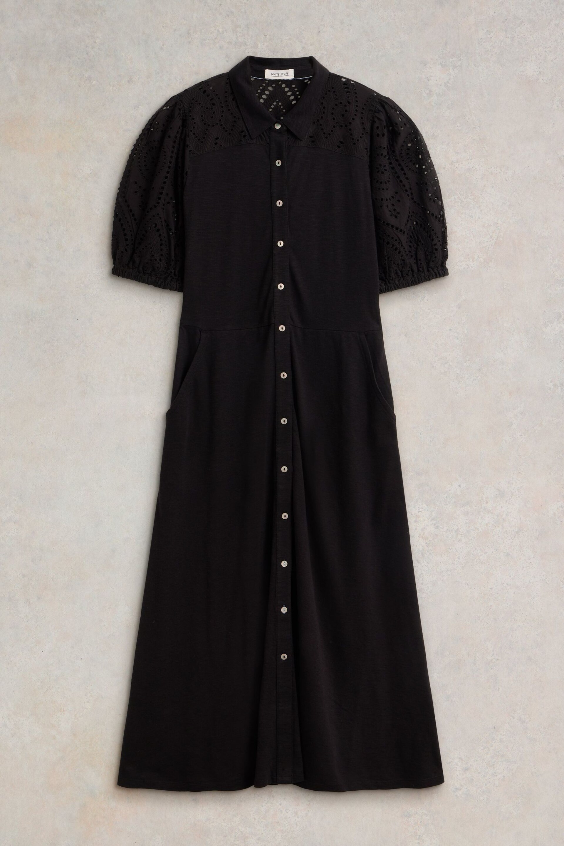 White Stuff Black Broderie Rua Shirt Dress - Image 5 of 7