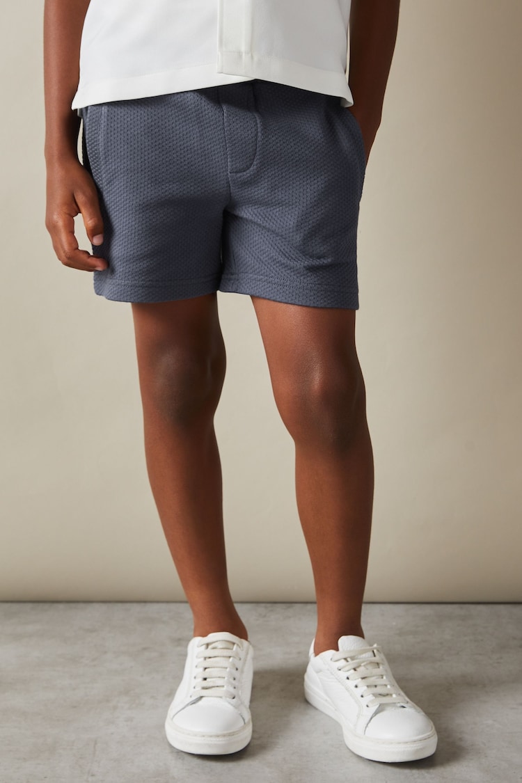 Reiss Steel Blue Robin Junior Textured Drawstring Shorts - Image 2 of 4