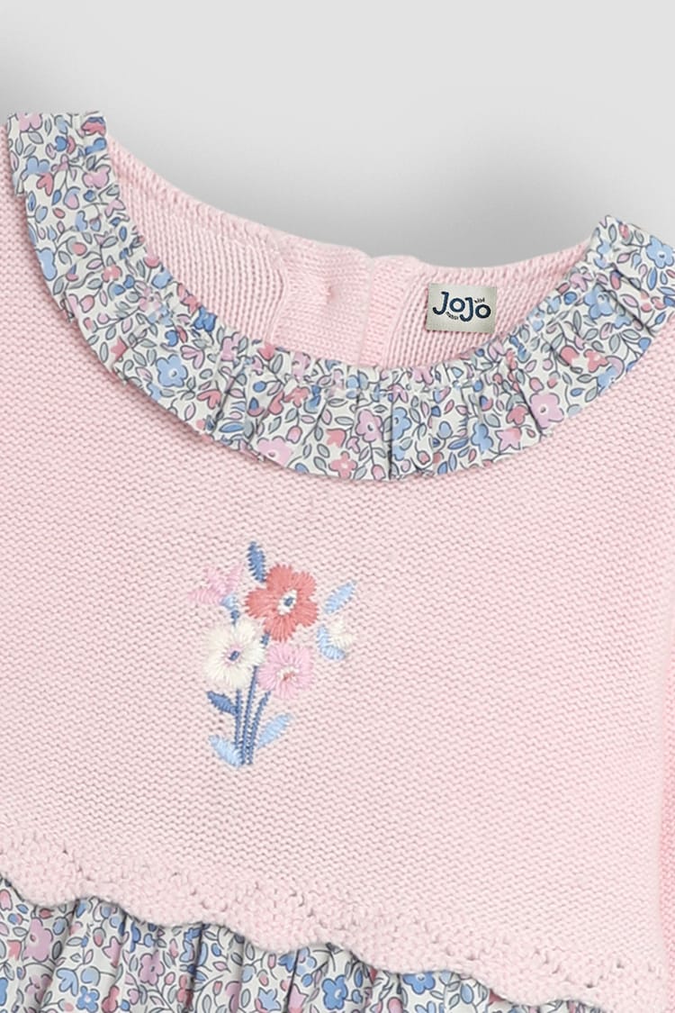 JoJo Maman Bébé Pink Floral Collar Knitted Dress - Image 3 of 3