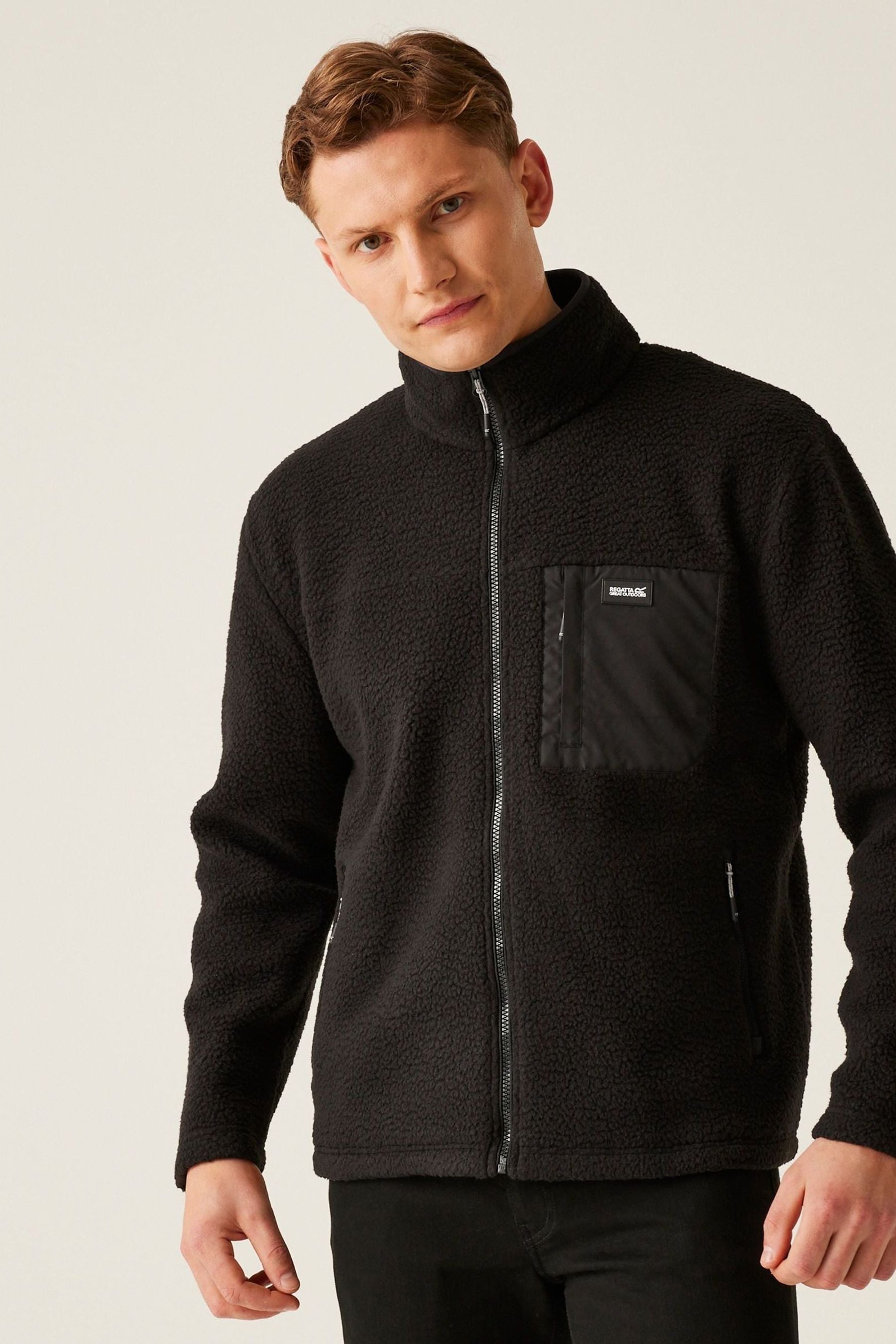 Borg zip up jacket black deals
