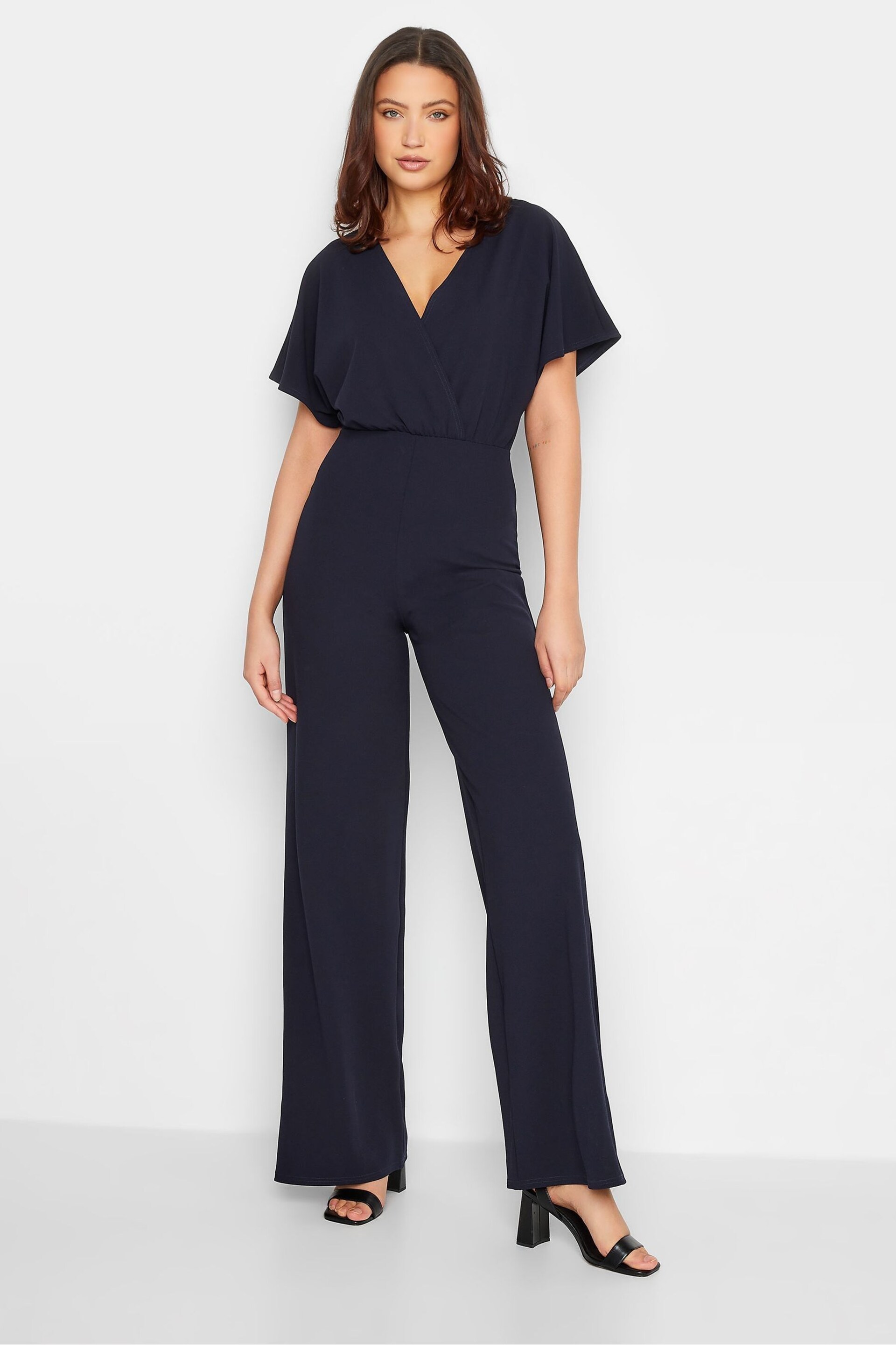 Long Tall Sally Blue Short Sleeve Wide Leg Jumpsuit - Image 1 of 4