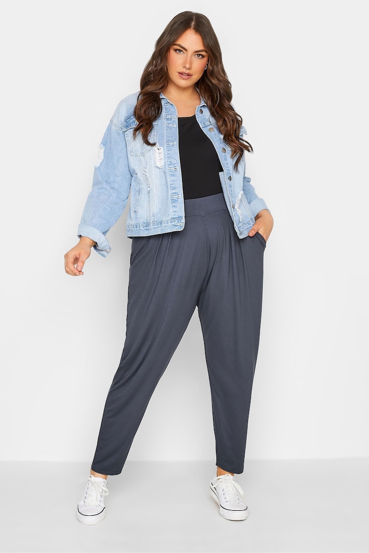 Yours Curve Grey Double Pleated Harem Trousers - Image 2 of 5