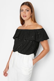 Long Tall Sally Black Broderie Frill Bardot Top - Image 1 of 4