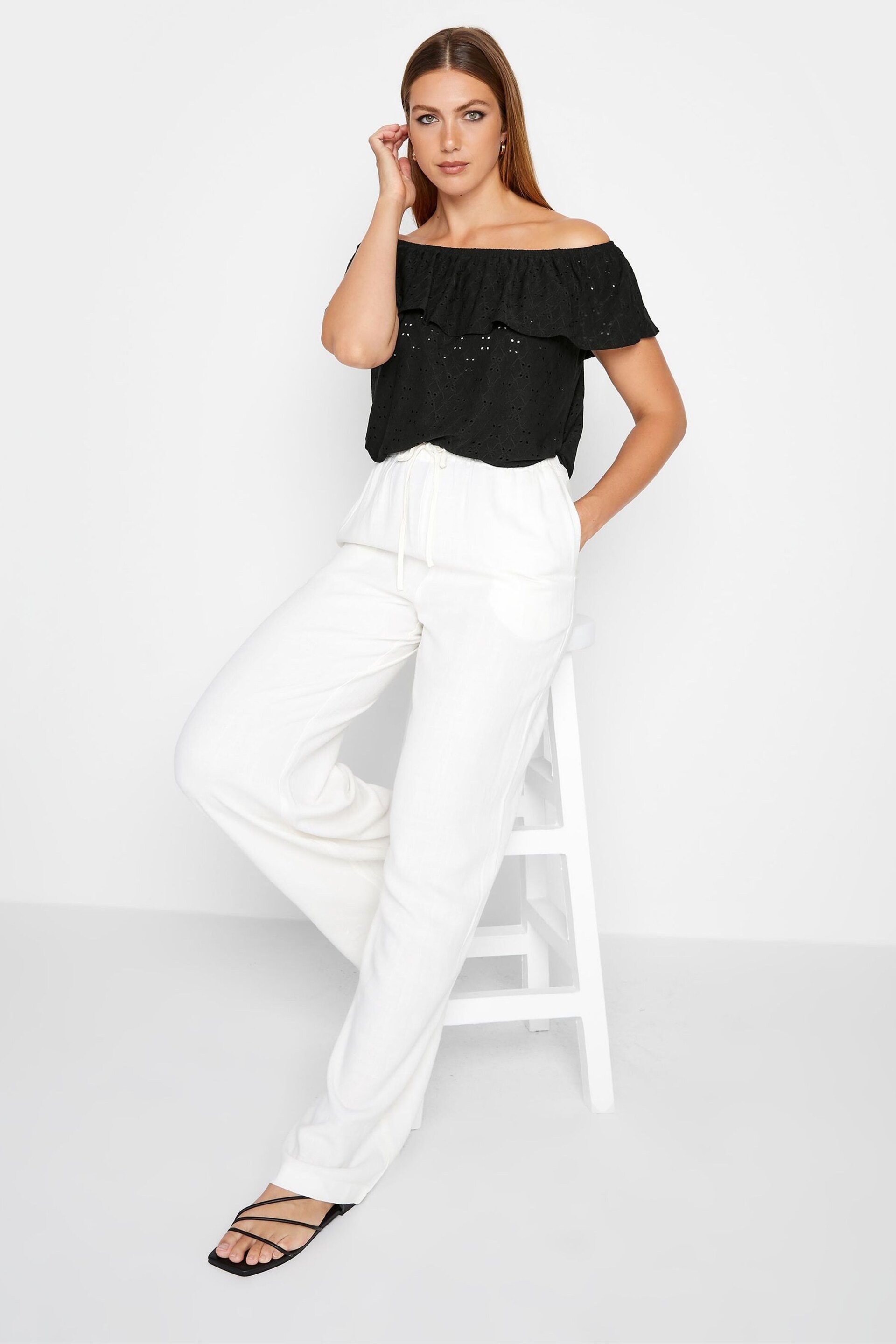 Long Tall Sally Black Broderie Frill Bardot Top - Image 2 of 4