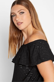 Long Tall Sally Black Broderie Frill Bardot Top - Image 4 of 4