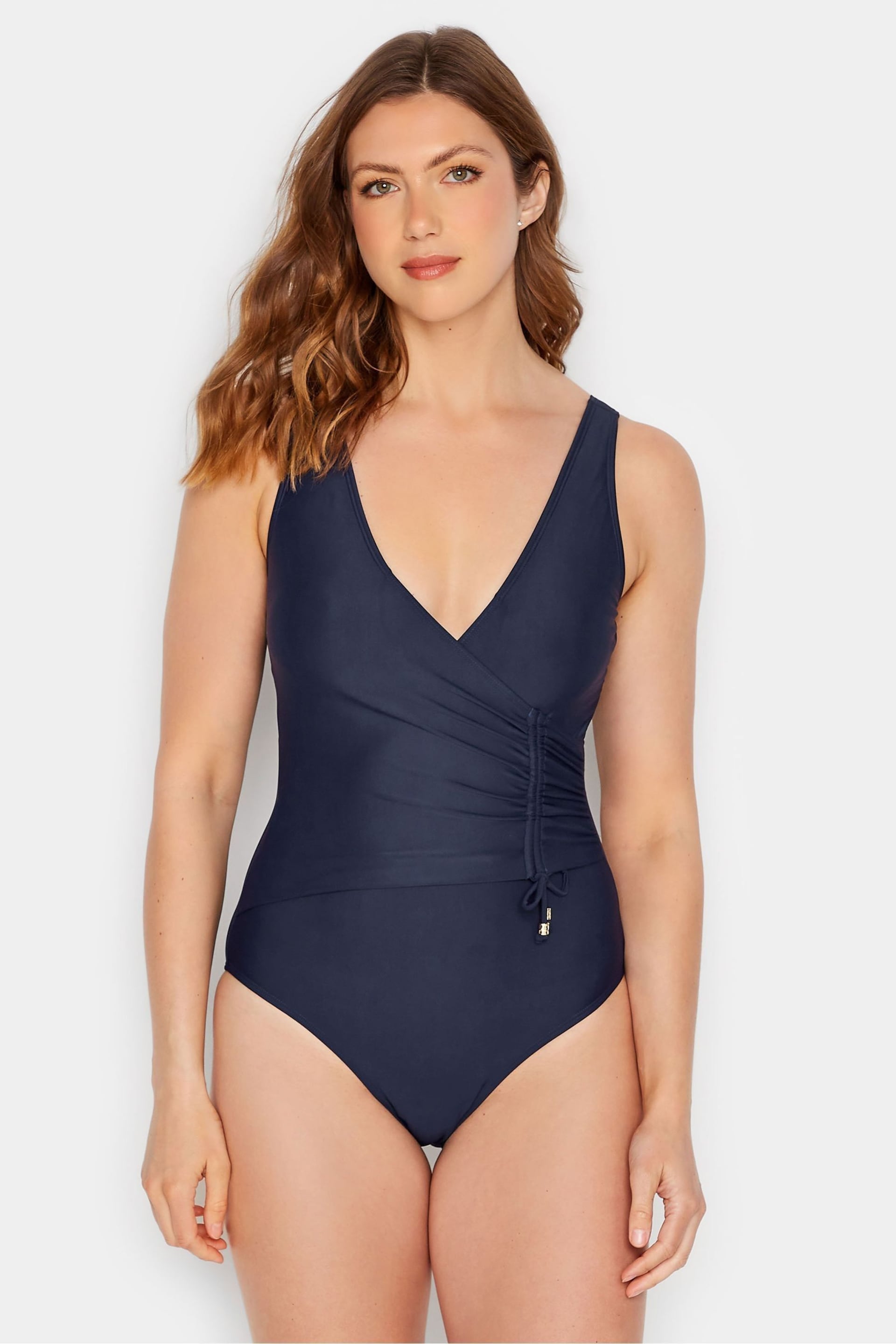 Long Tall Sally Blue Ruched Side Detail Swimsuit - Image 1 of 5