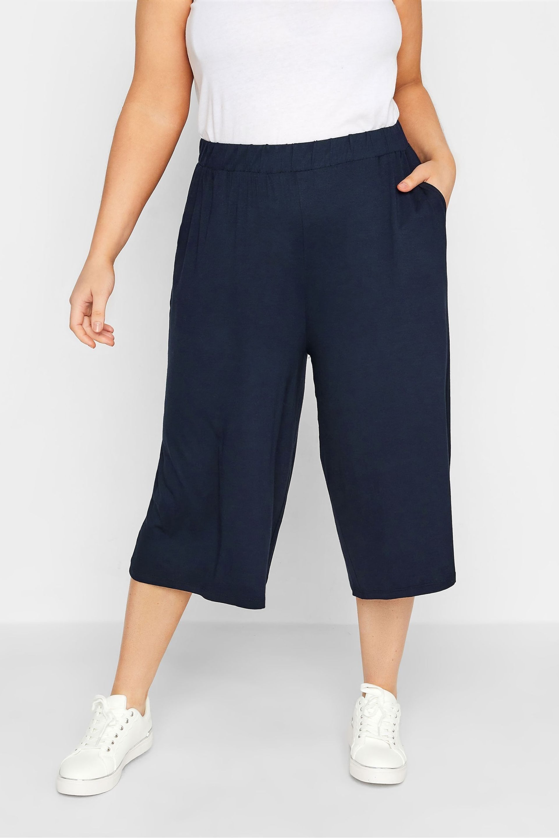 Yours Curve Blue Jersey Culottes - Image 1 of 5