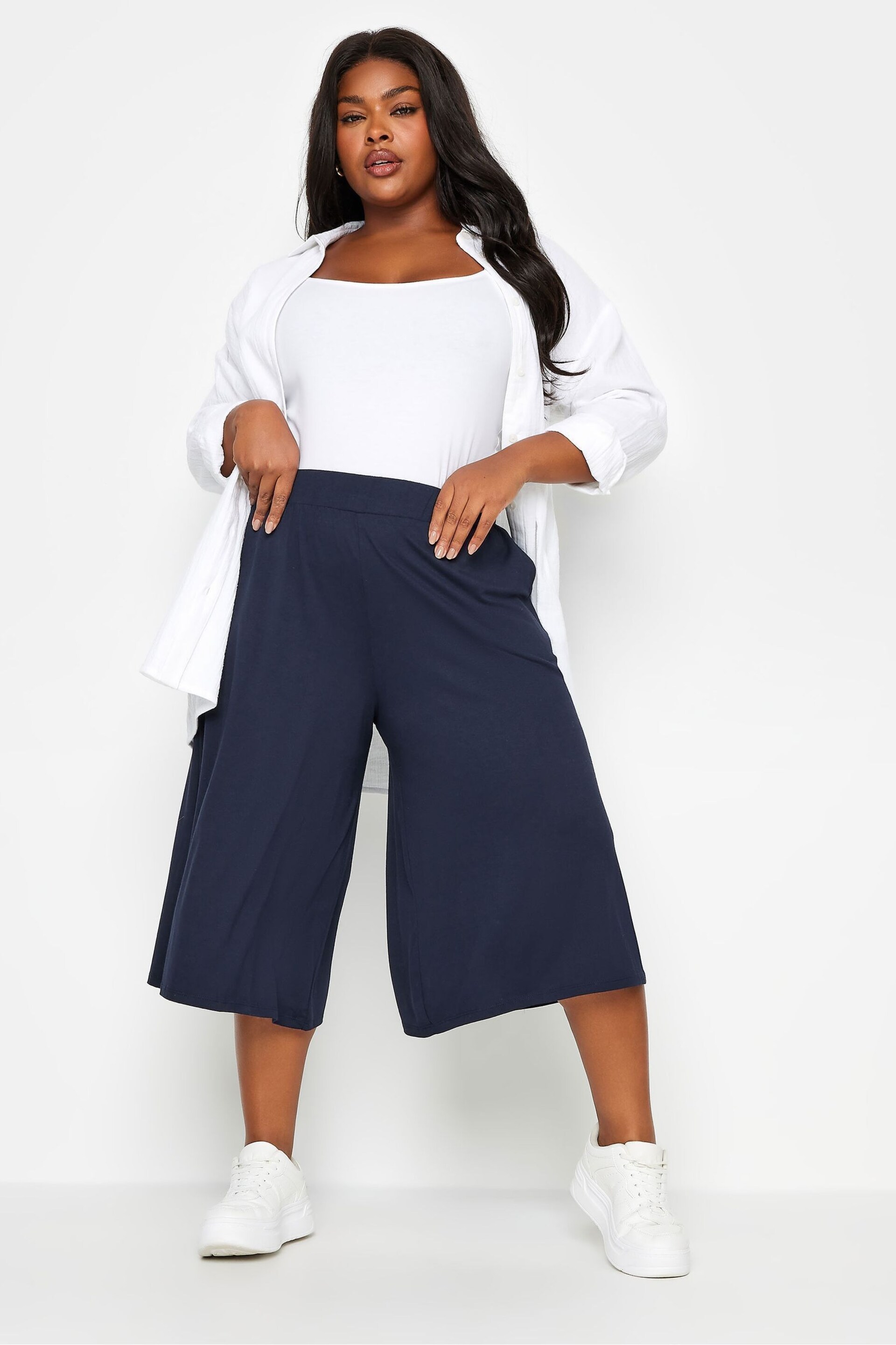 Yours Curve Blue Jersey Culottes - Image 4 of 5