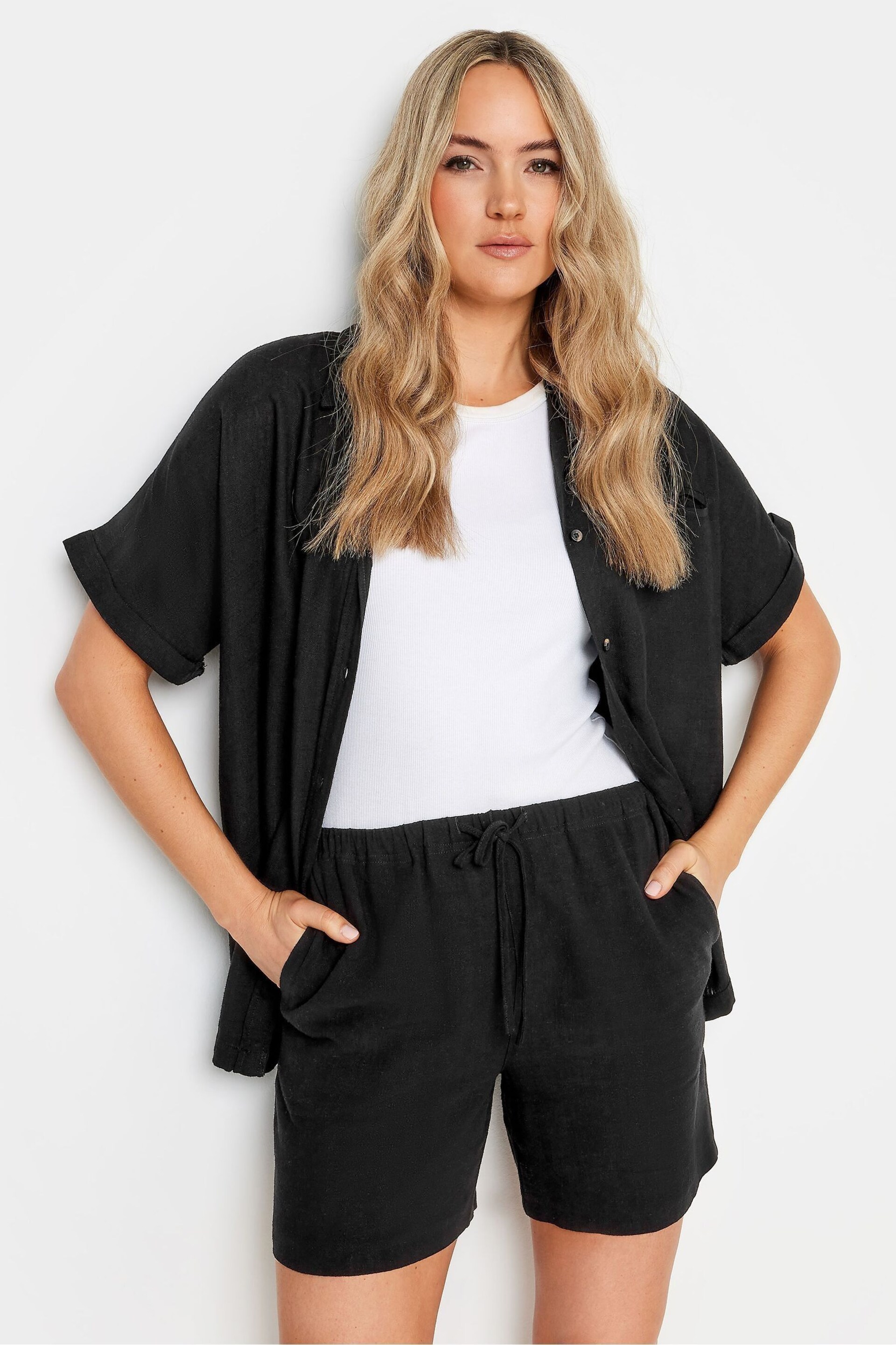 Long Tall Sally Black Linen Blend Shorts - Image 1 of 5