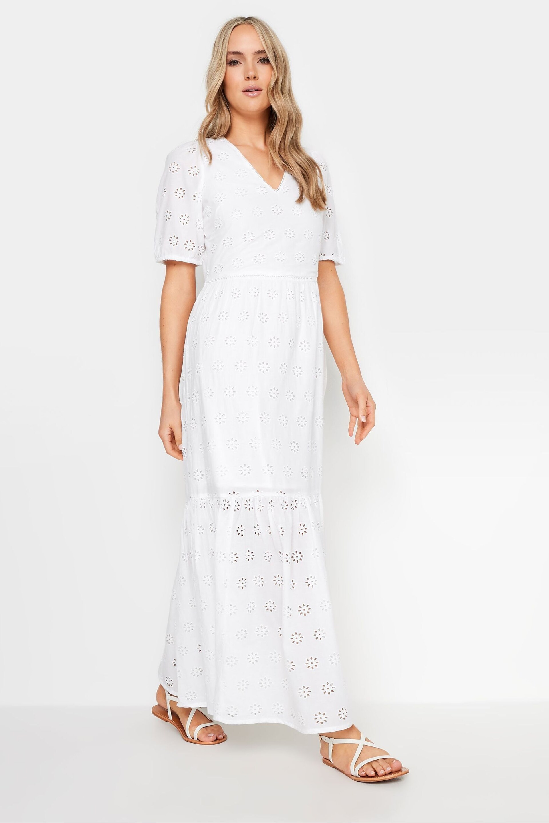 Long Tall Sally White V-Neck Broderie Dress - Image 2 of 4