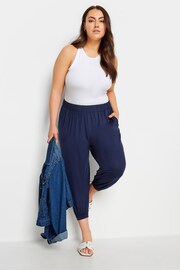 Yours Curve Blue Cropped Harem Trousers - Image 3 of 5