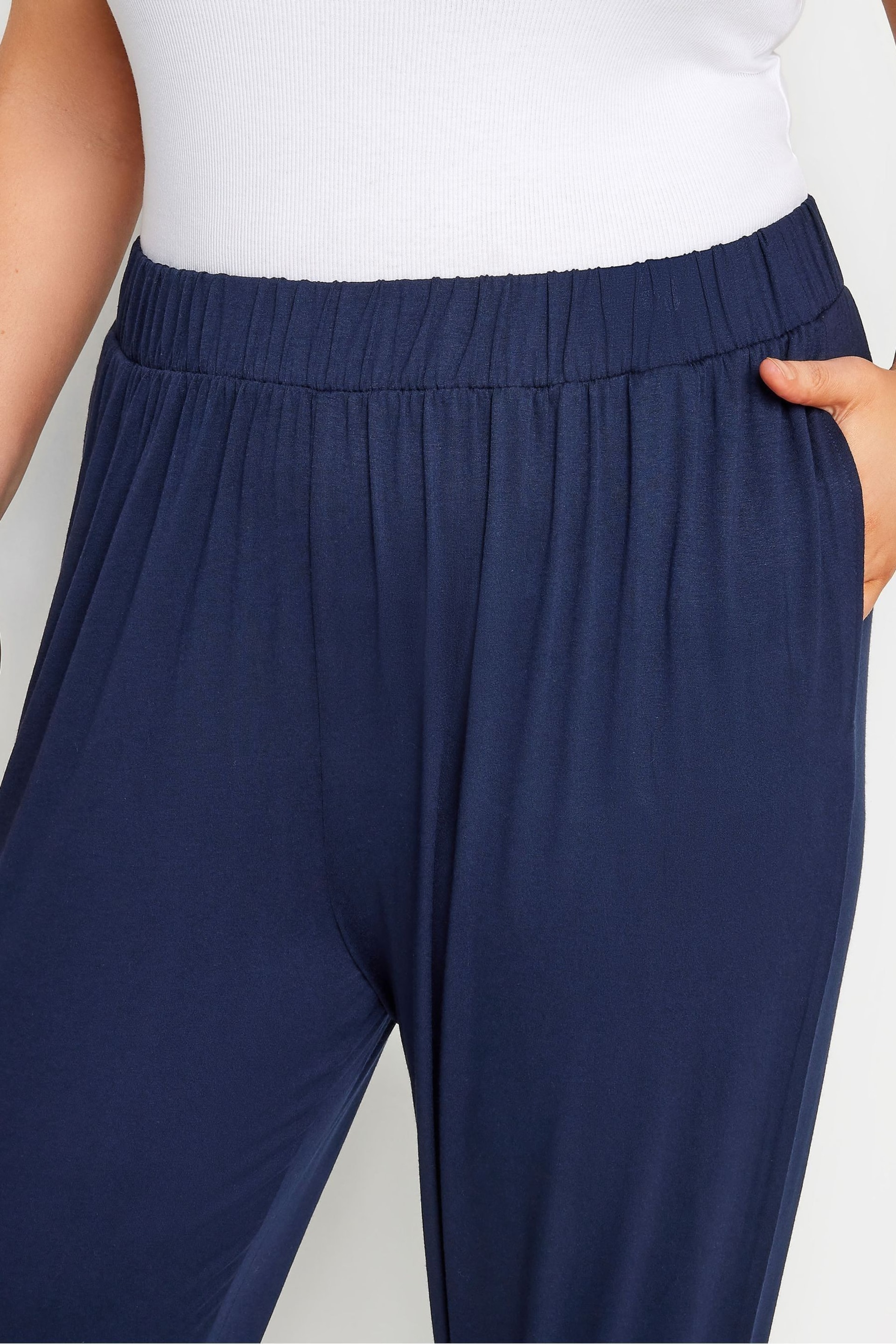 Yours Curve Blue Cropped Harem Trousers - Image 4 of 5