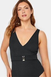 Long Tall Sally Black Belted Textured Swimsuit - Image 5 of 6