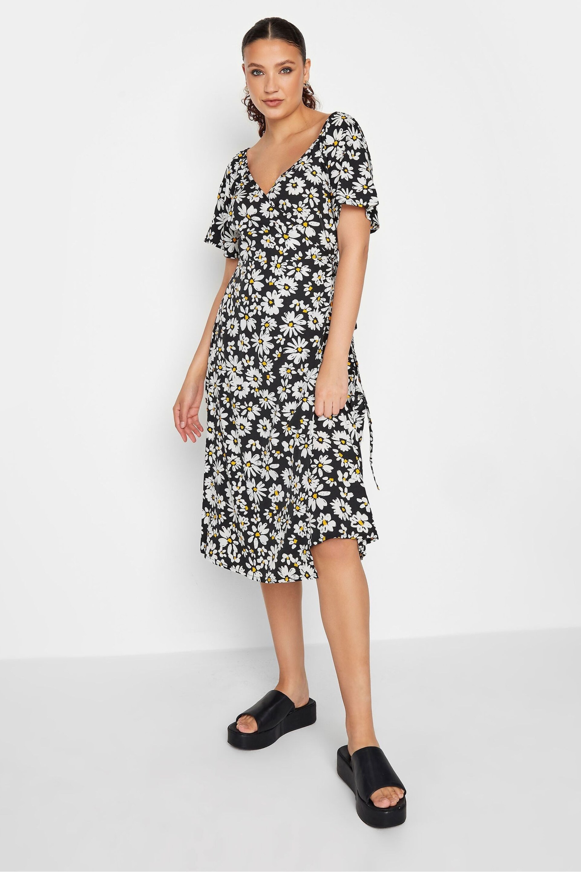 Long Tall Sally Black Daisy Print Wrap Dress - Image 1 of 4