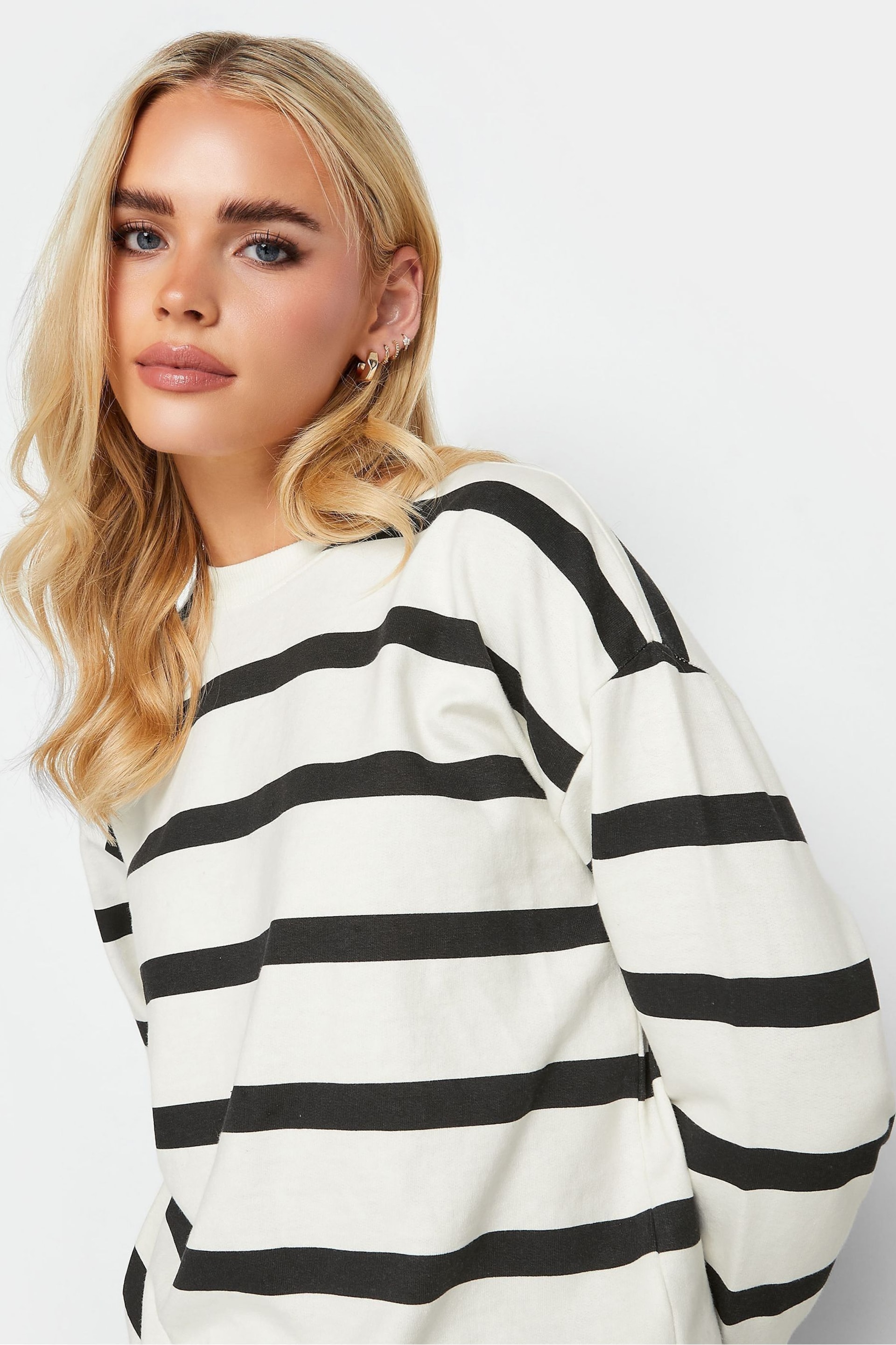 PixieGirl Petite Black Mono Stripe Sweatshirt - Image 3 of 4