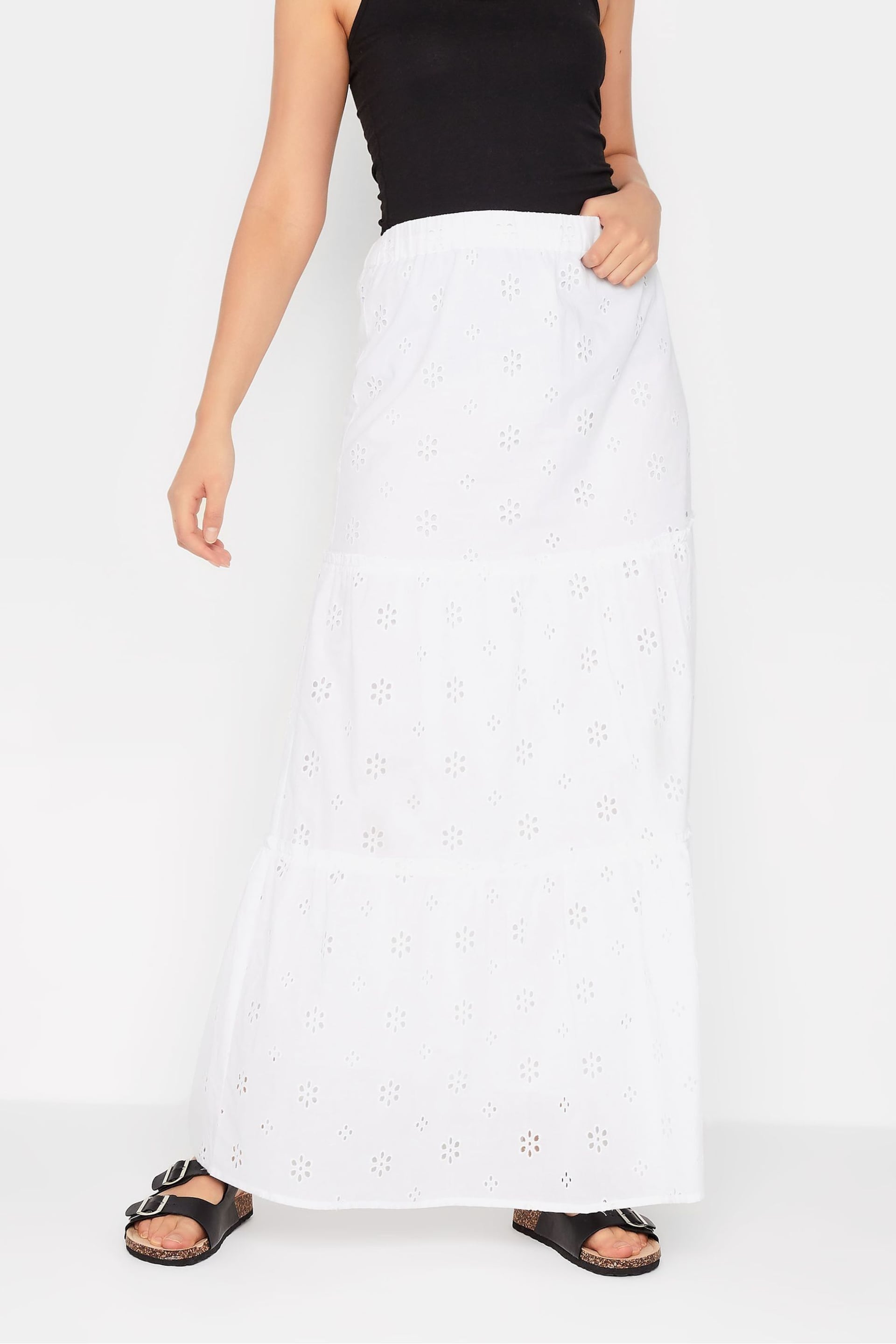 Long Tall Sally White Broderie Anglaise Tiered Maxi Skirt - Image 1 of 4