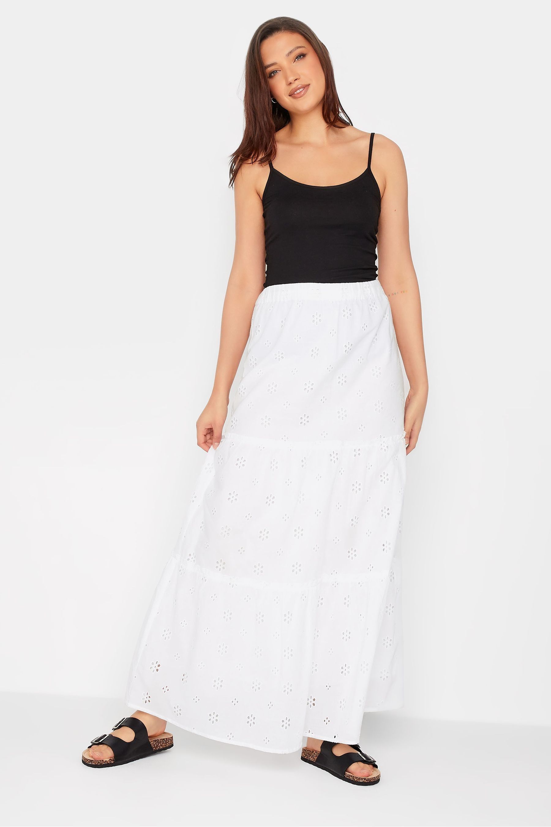 Buy Long Tall Sally White 100 Cotton Broderie Anglaise Tiered Maxi Skirt from Next Malta