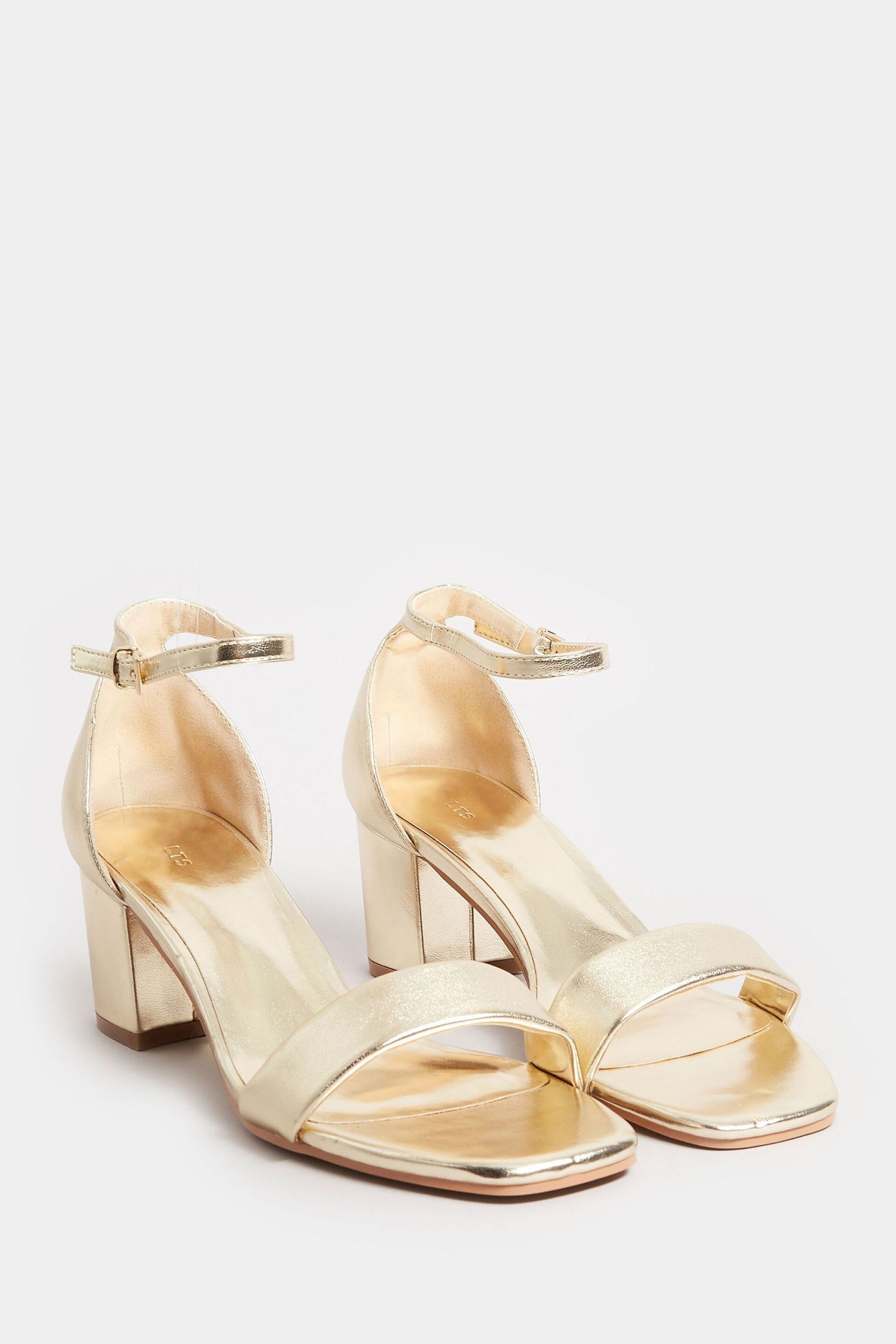 Long Tall Sally Gold Faux Leather Block Heel Sandals - Image 2 of 5