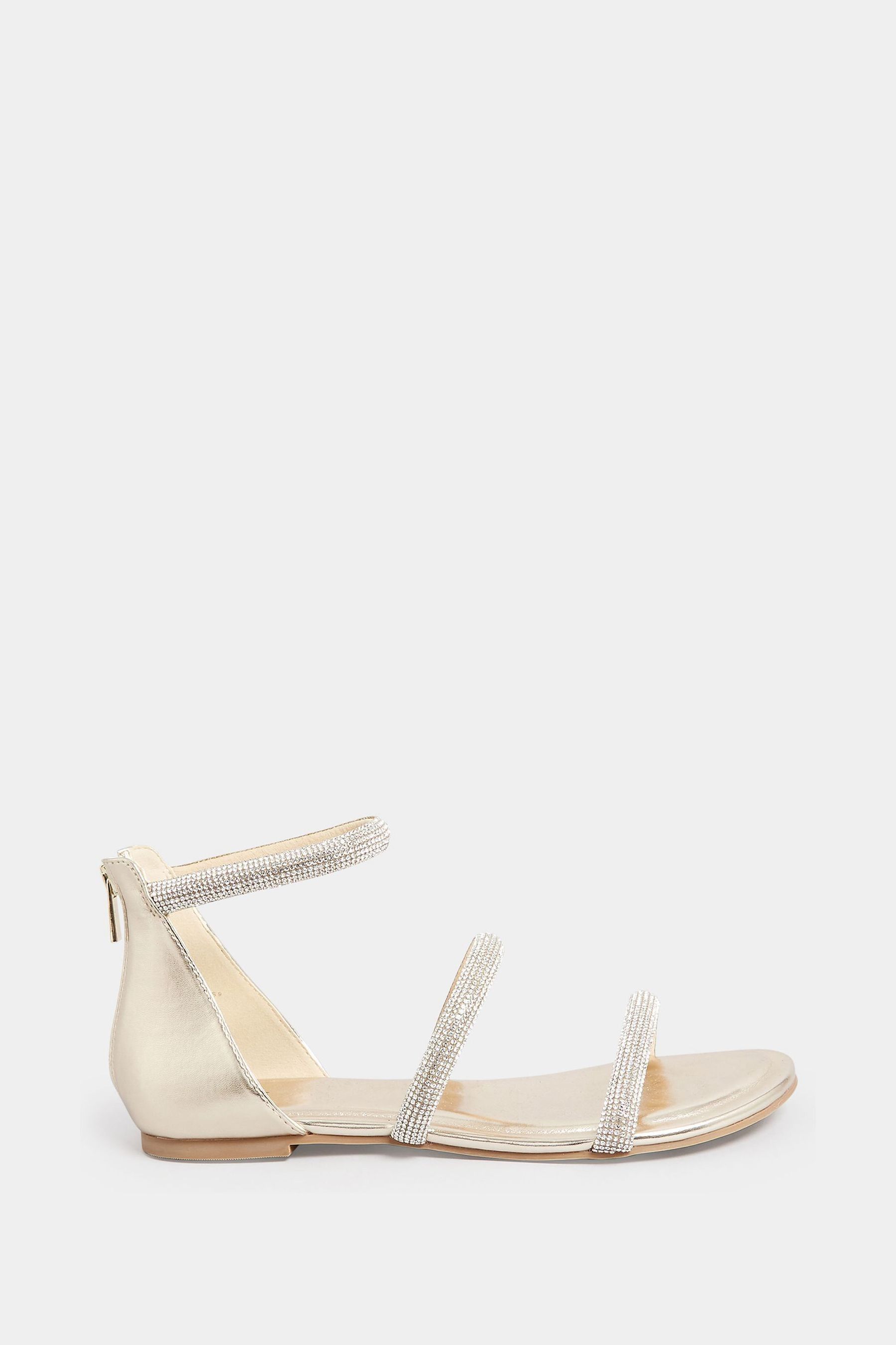Long Tall Sally Gold Diamante Strap Flat Sandals Womens