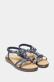 Yours Curve Blue Dark Wide Fit Wide Fit Diamante Flower Sandals - Image 3 of 5
