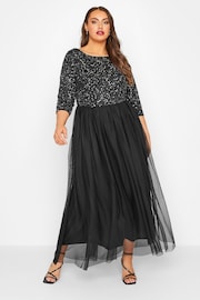 Yours Curve Black Luxe Embellished Long Sleeve Maxi Dress - Image 1 of 5