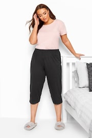 Yours Curve Black Lace Trim Cropped 100% Cotton Pyjamas - Image 2 of 3