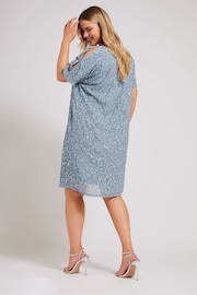 Yours Curve Blue Luxe Embellished Cape Dress - Image 3 of 4