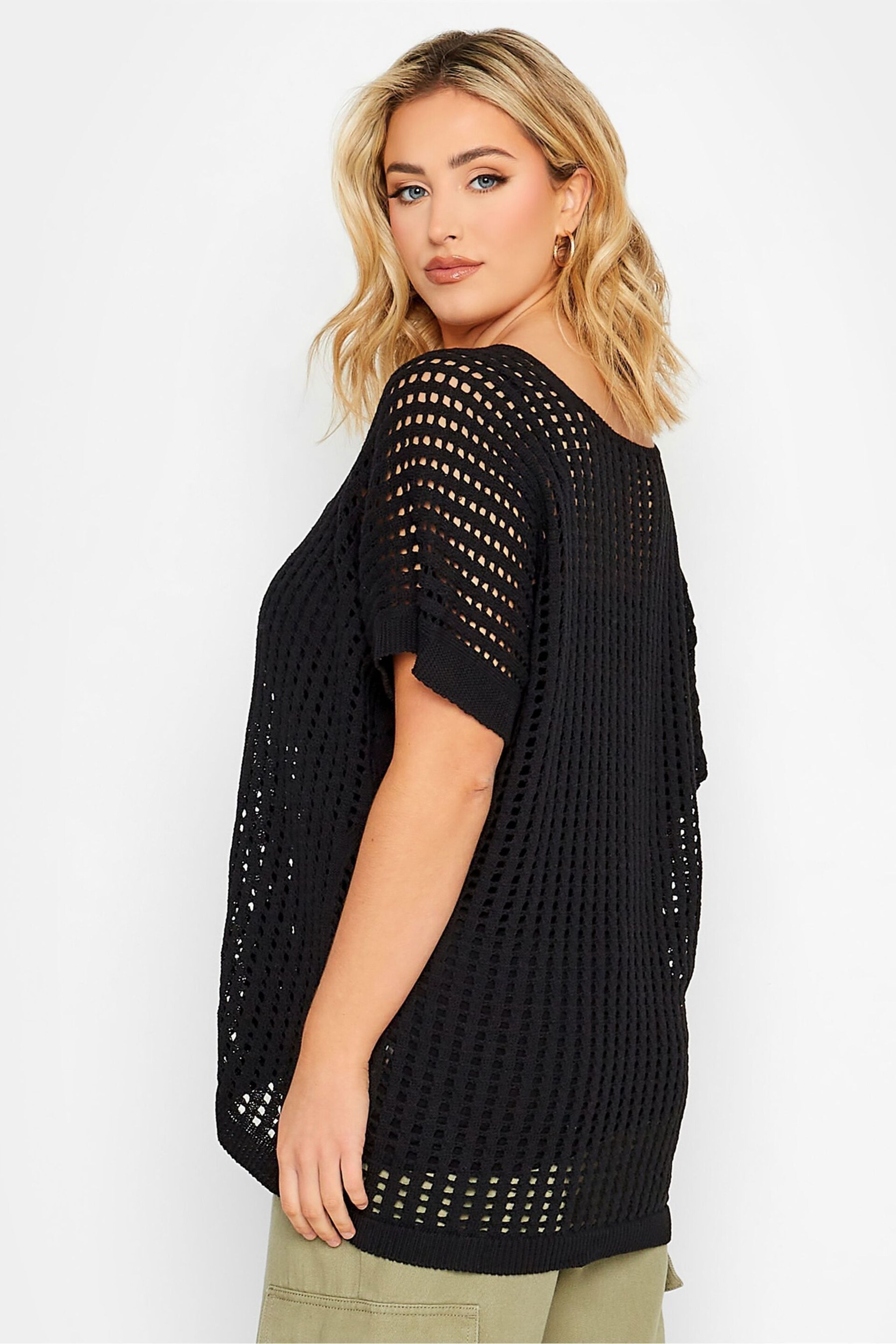 Yours Curve Black Crochet Boxy Cover-Up - Image 2 of 4