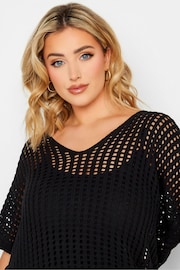 Yours Curve Black Crochet Boxy Cover-Up - Image 3 of 4