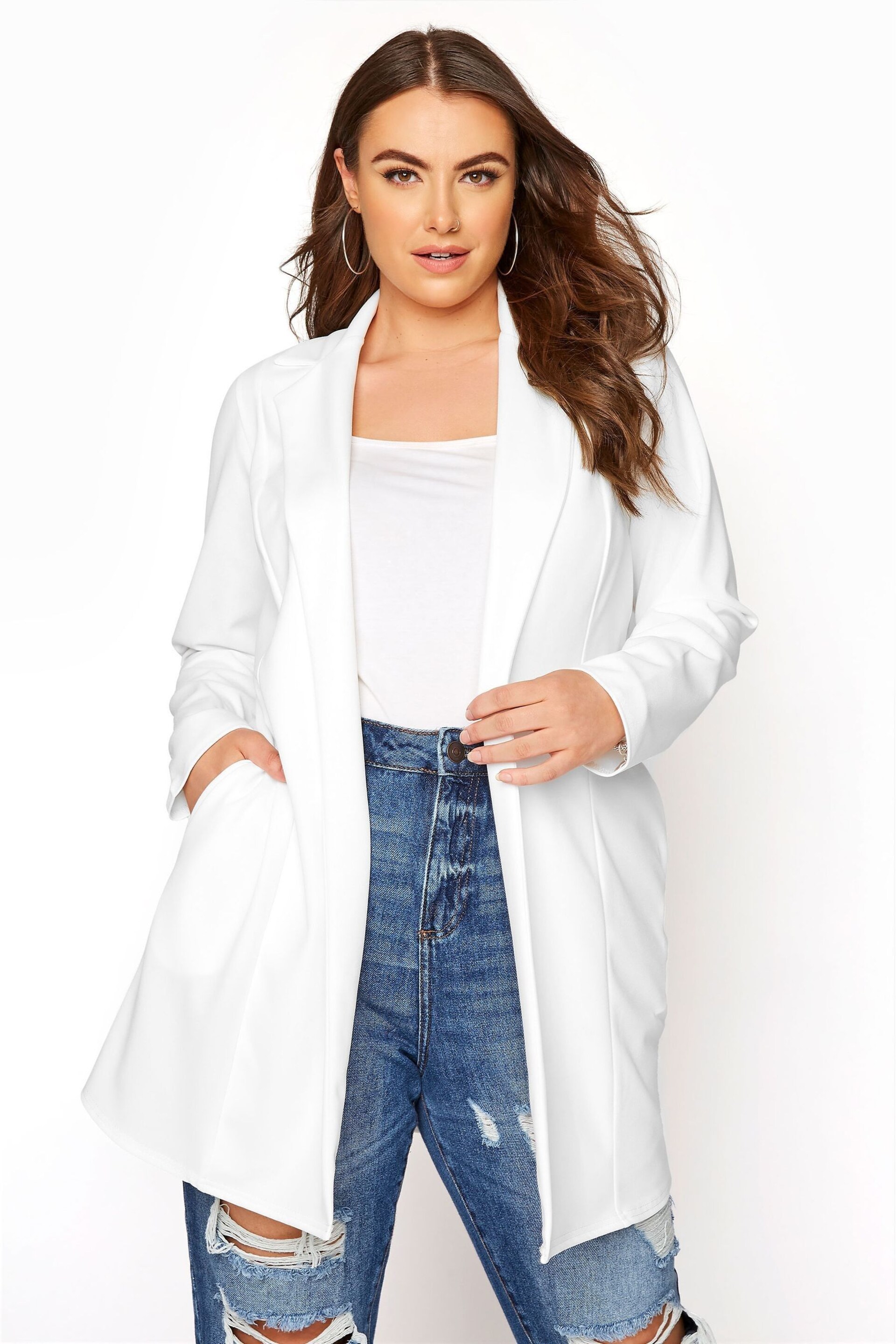 Yours Curve White Longline Blazer - Image 1 of 5