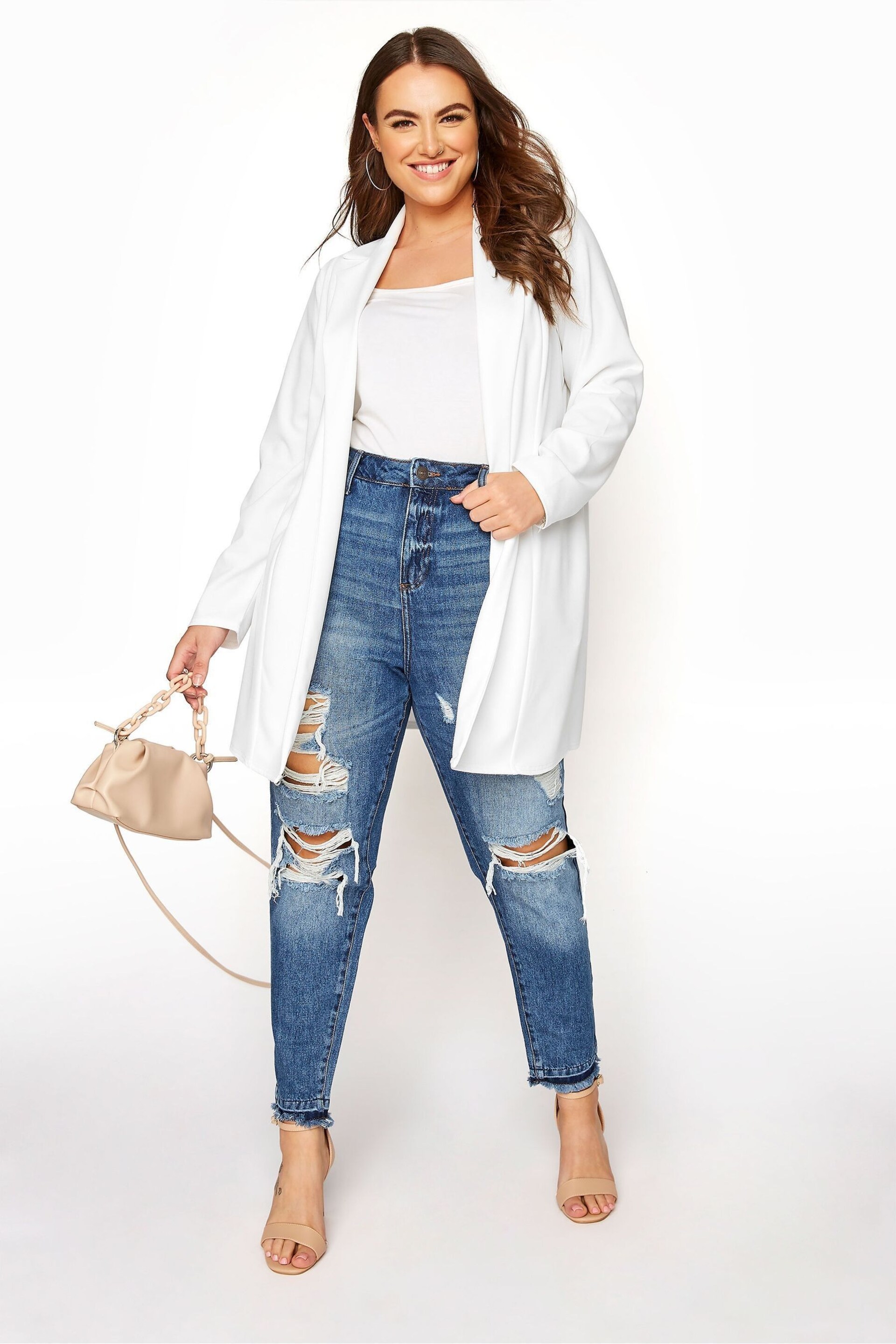 Yours Curve White Longline Blazer - Image 4 of 5