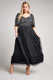 Yours Curve Black Luxe Sequin Ruffle Hem Maxi Dress - Image 1 of 4