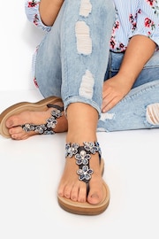 Yours Curve Blue Extra Wide Fit Wide Fit Diamante Flower Sandals - Image 1 of 5