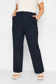 Yours Curve Blue Cool Cotton Wide Leg Trousers - Image 1 of 5