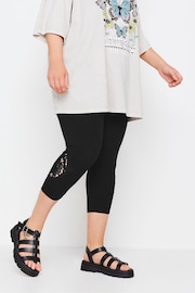 Yours Curve Black Lace Stretched Cropped Leggings - Image 1 of 5