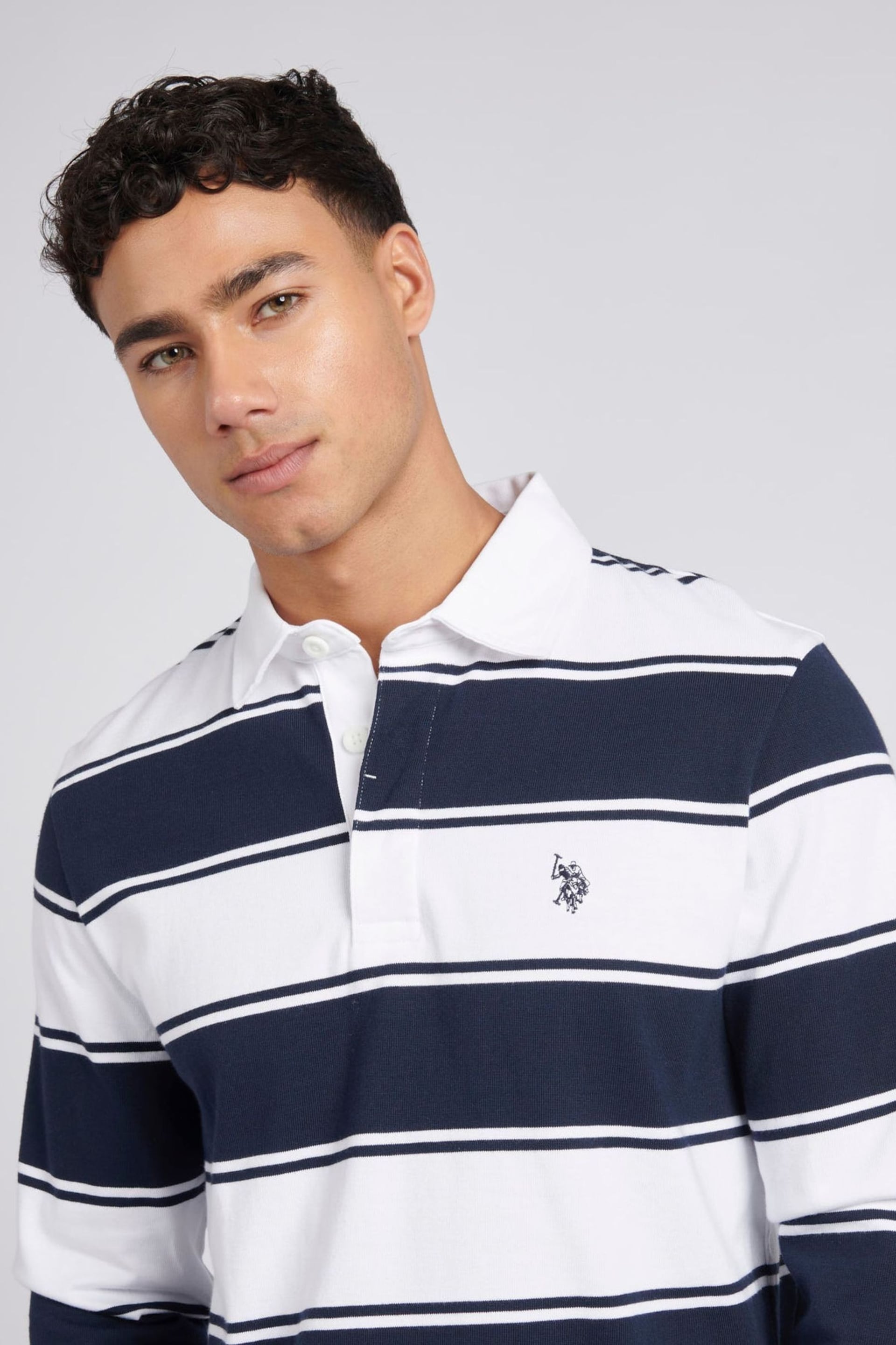 U.S. Polo Assn. Mens Regular Fit Striped Rugby White Shirt - Image 3 of 8