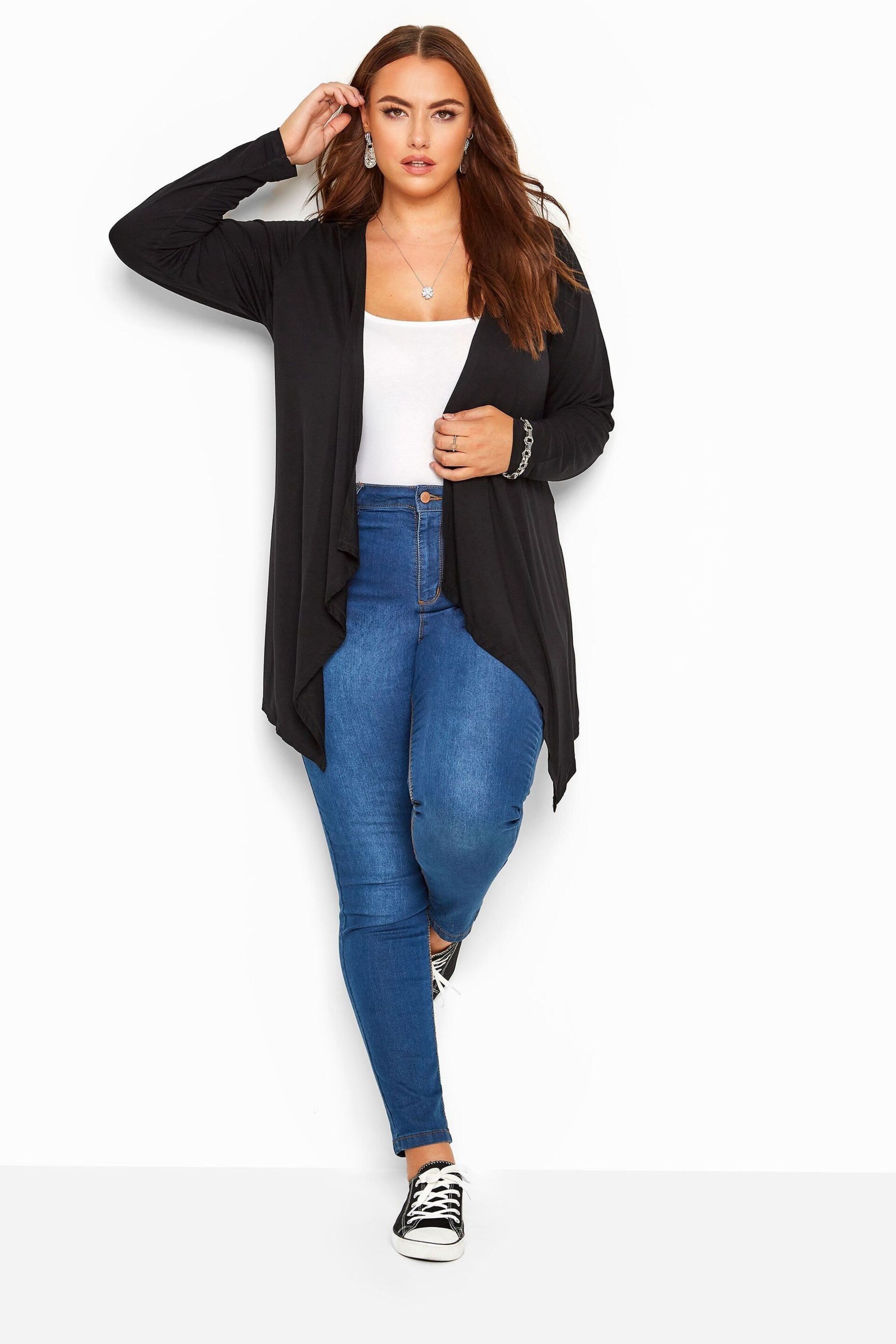 Yours Curve Black Waterfall Cardigan - Image 3 of 8