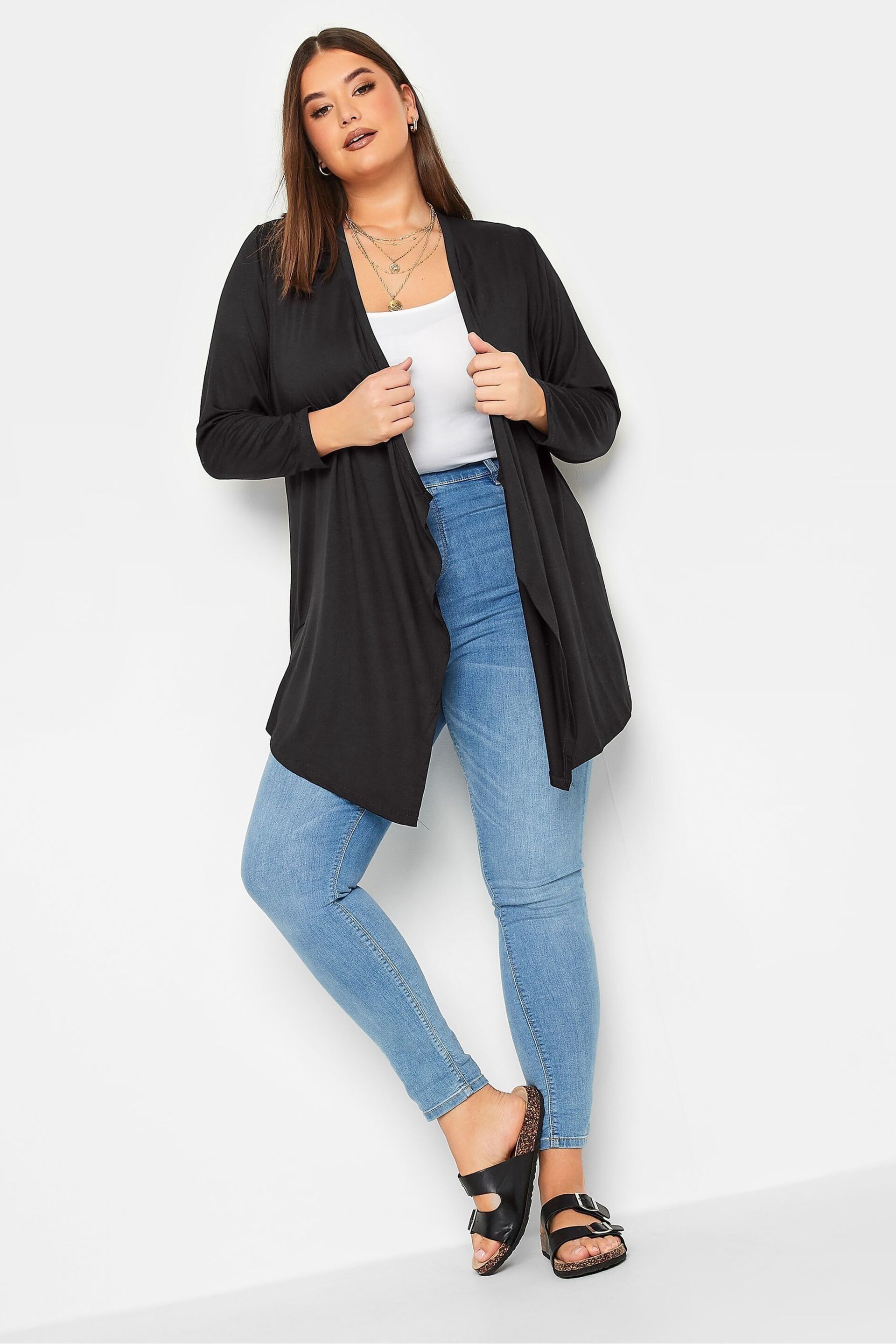 Yours Curve Black Waterfall Cardigan - Image 6 of 8