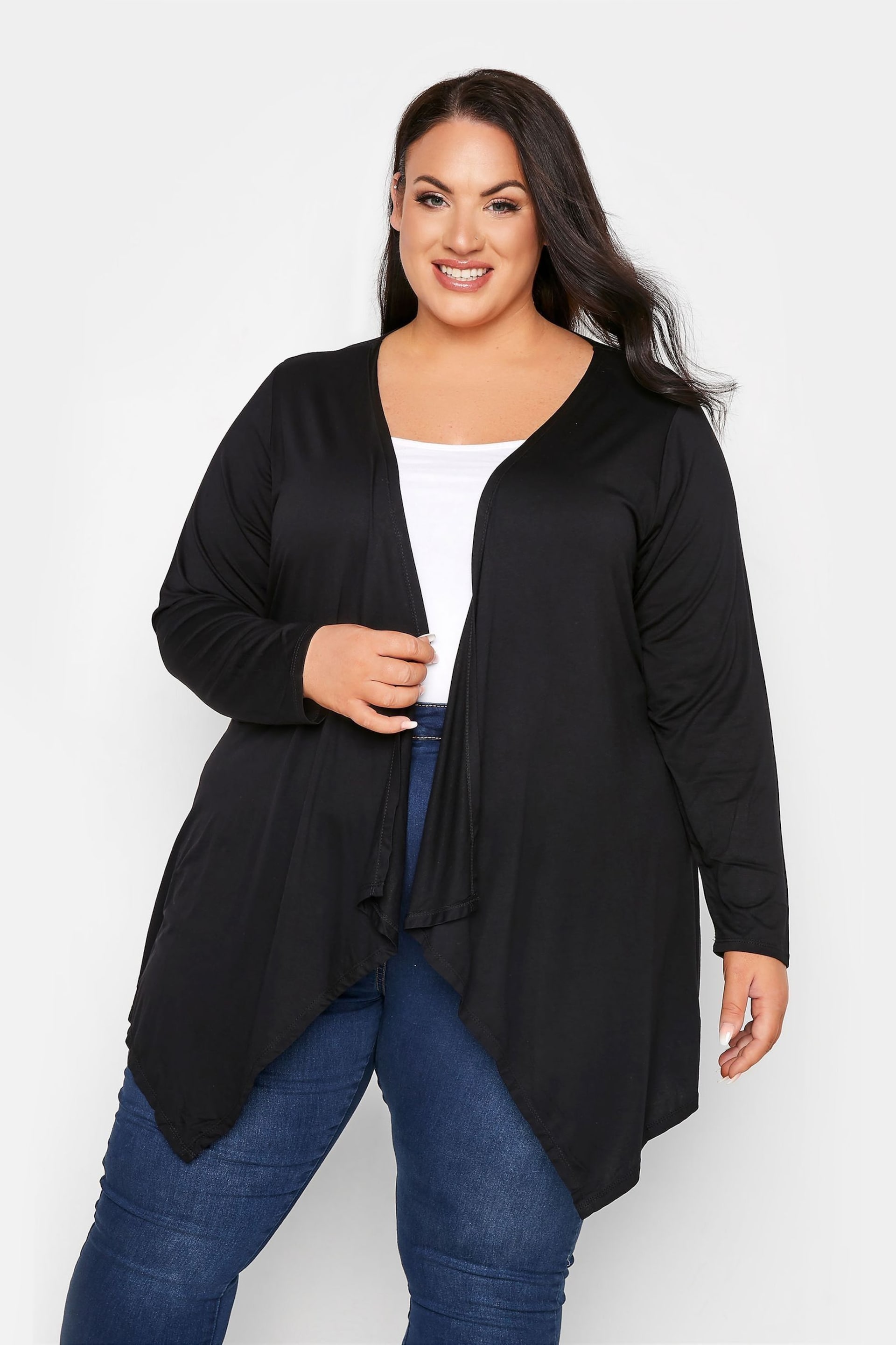 Yours Curve Black Waterfall Cardigan - Image 7 of 8