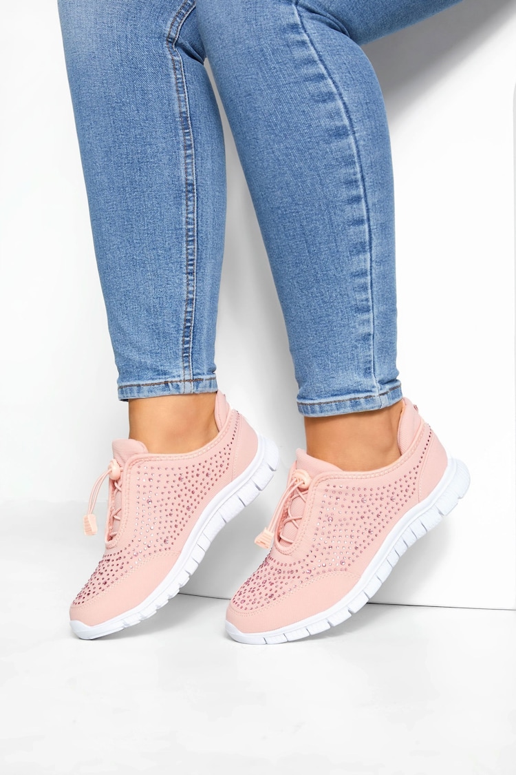 Yours Curve Pink Extra Wide Fit Titania Gem Trainers - Image 1 of 5